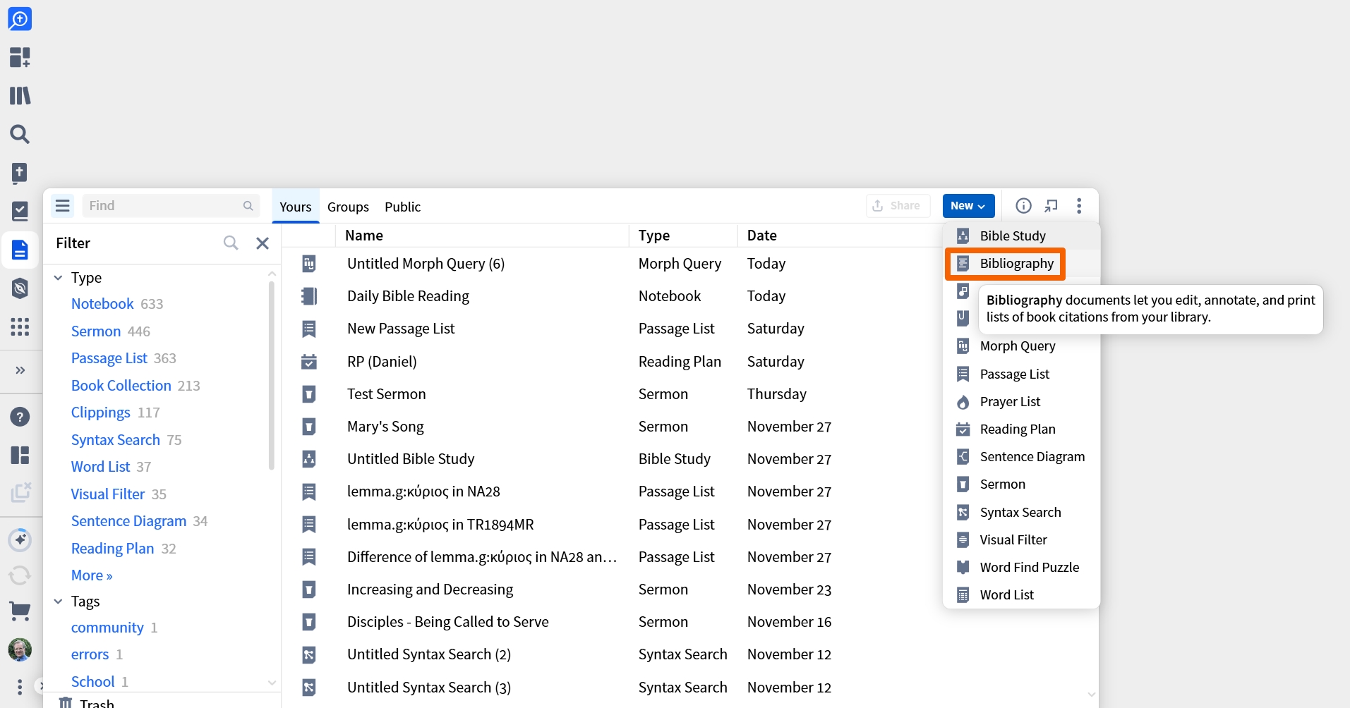 Bibliography - Create New Document