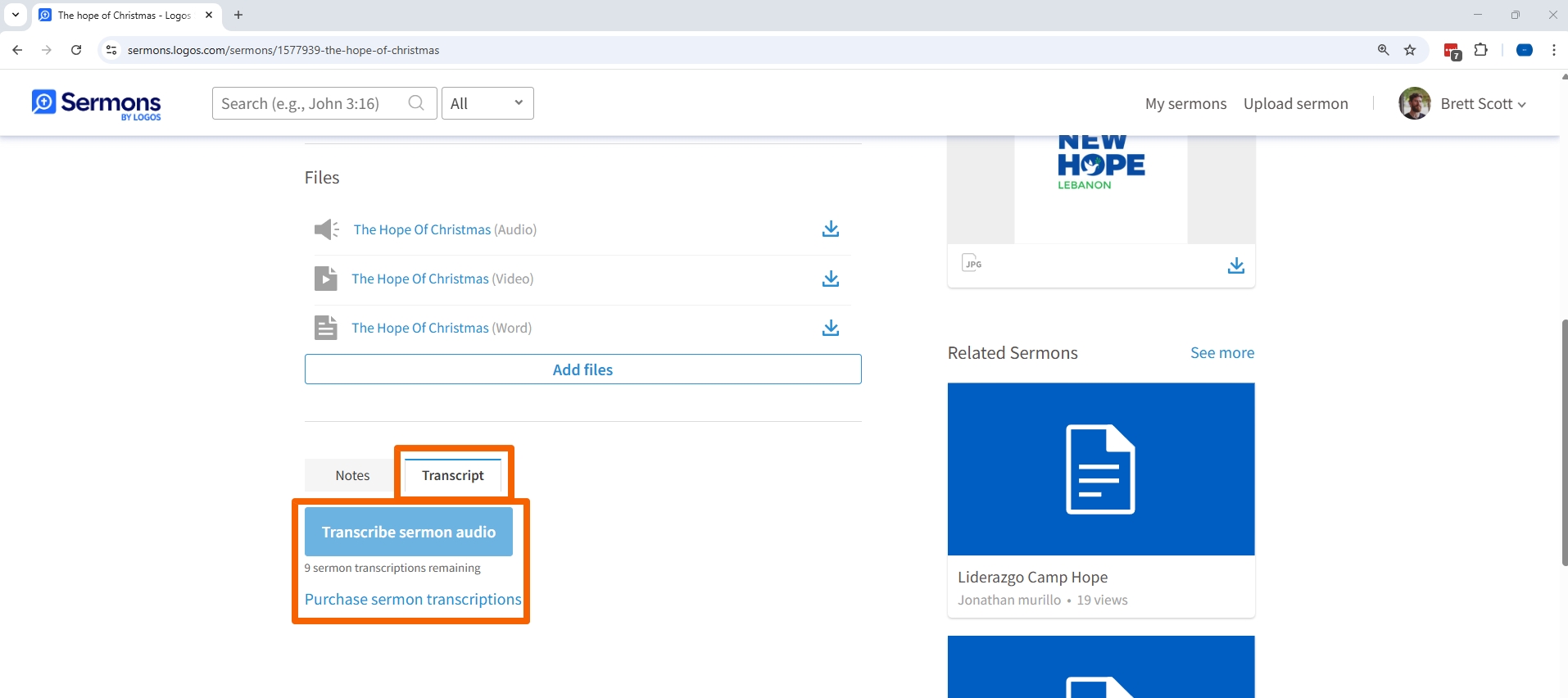 Select Transcript Tab