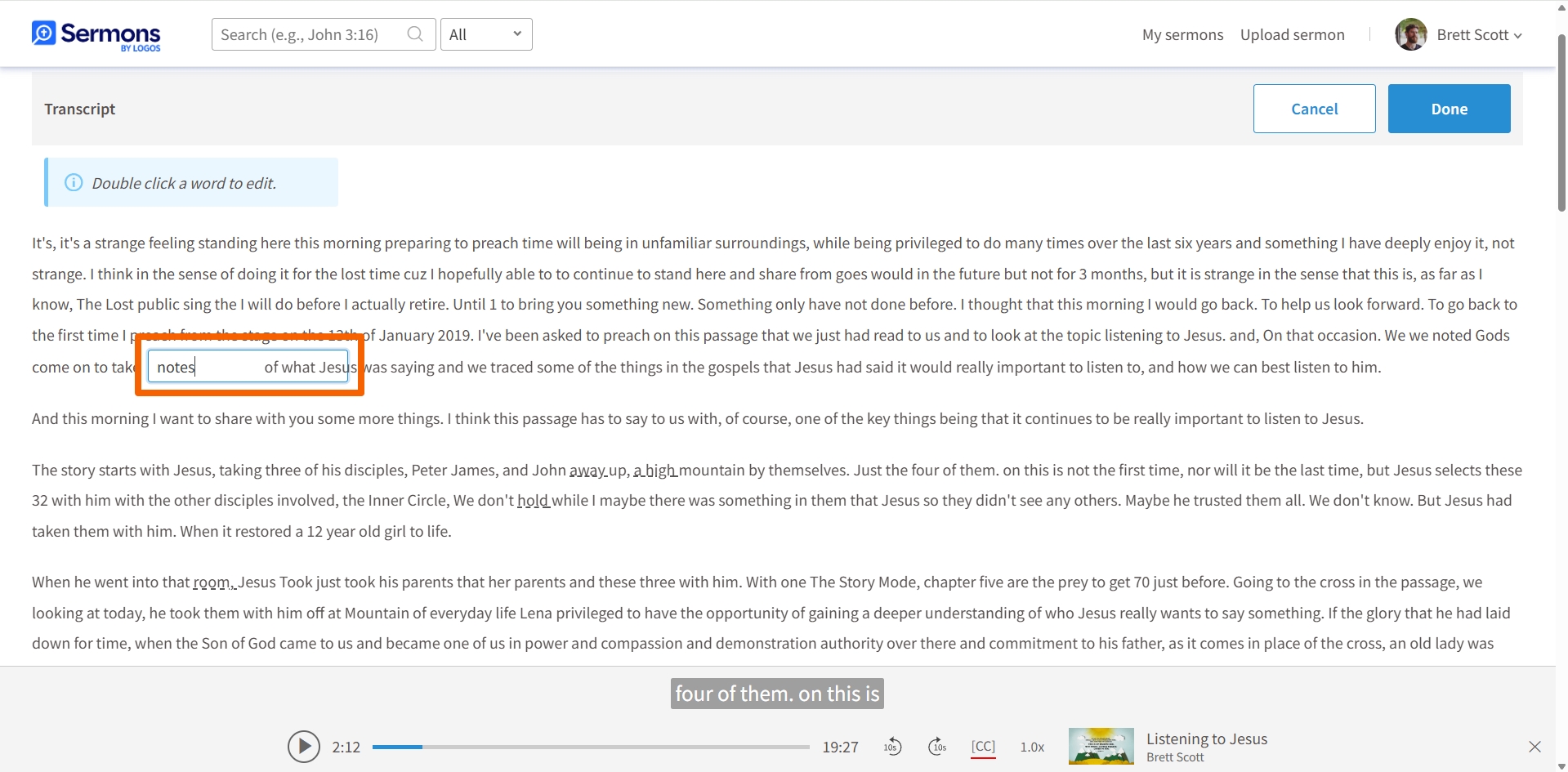 Edit Word In Transcript