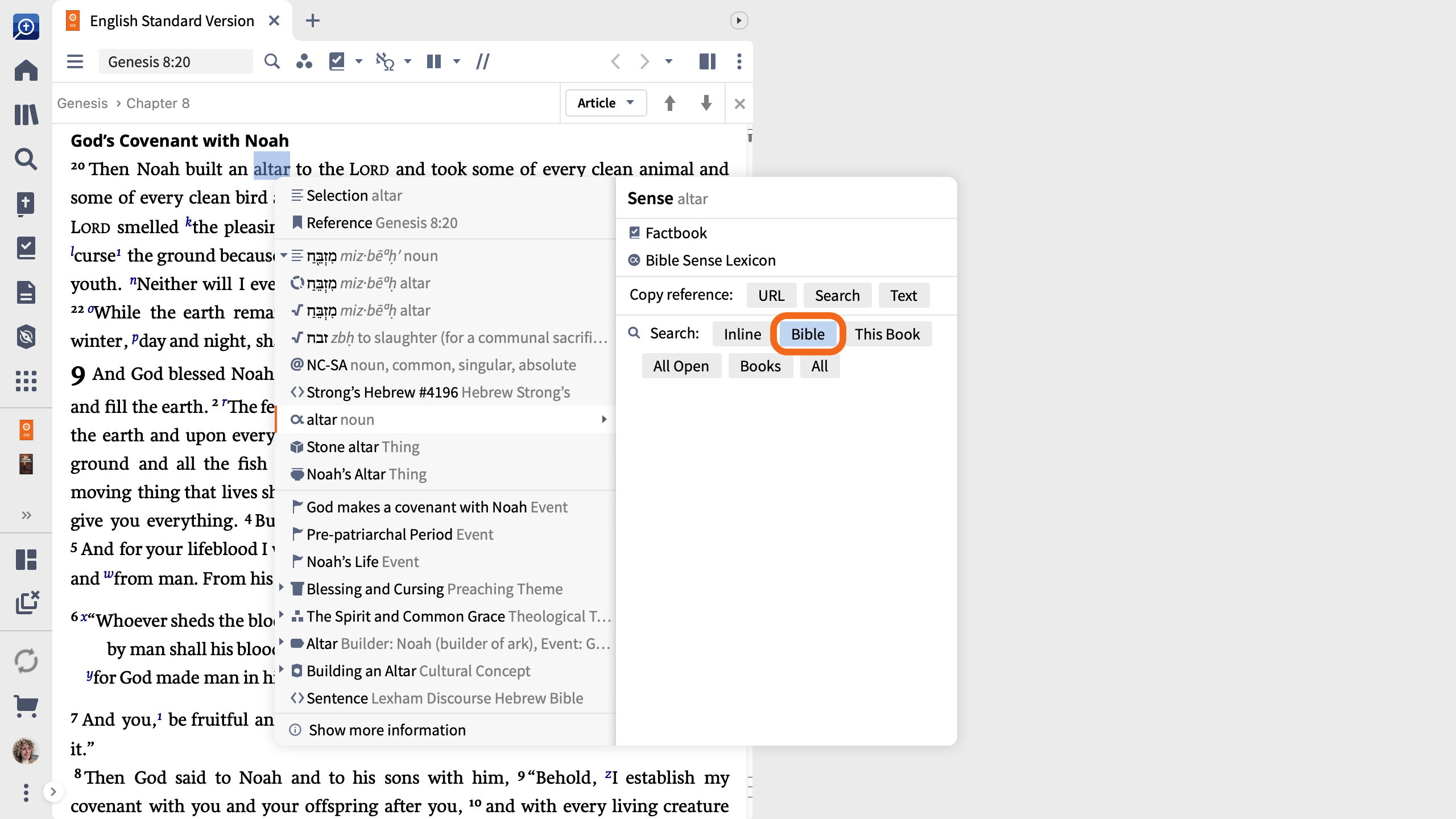Sense Search From Context Menu