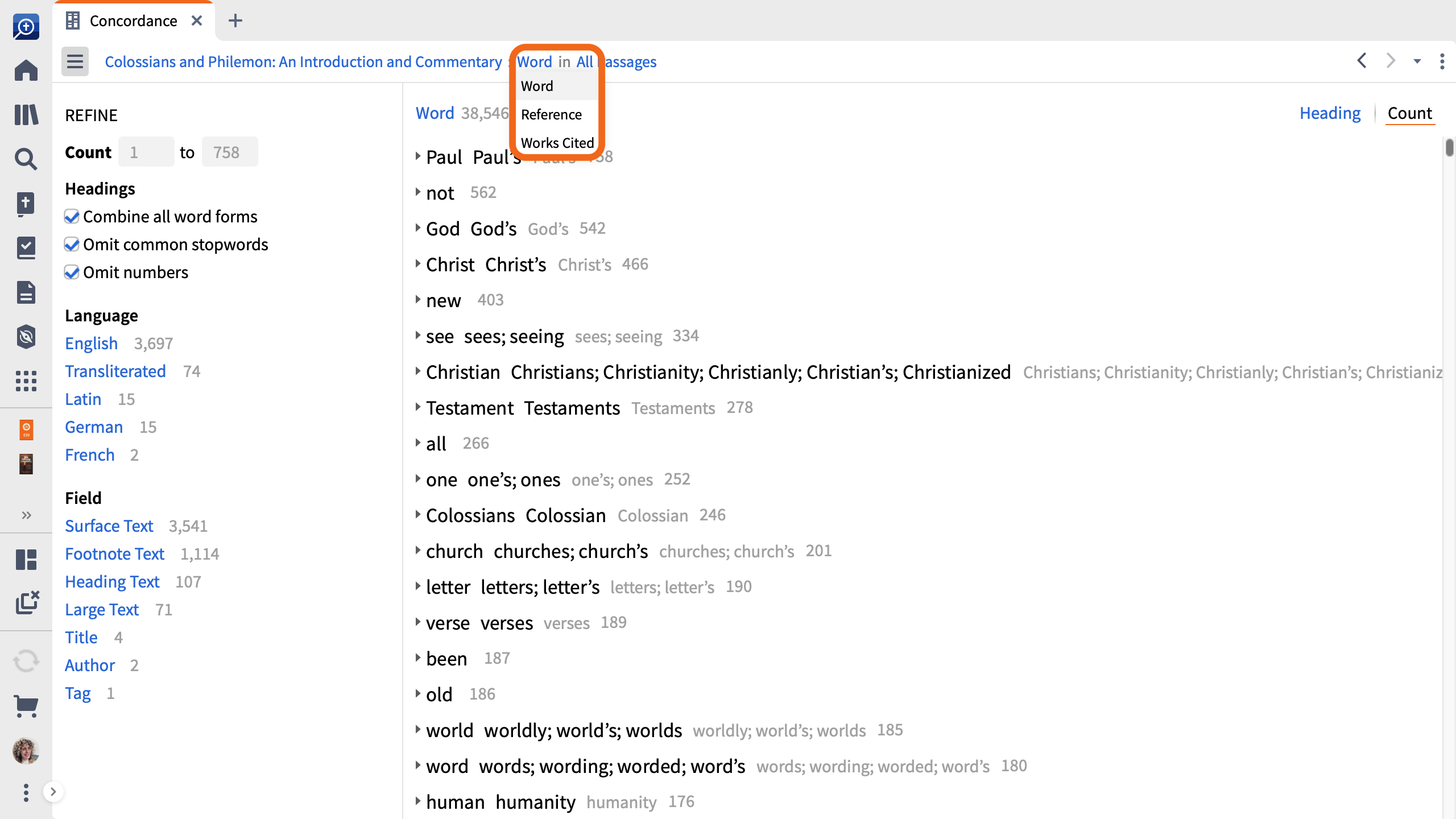 Choose A Concordance Type