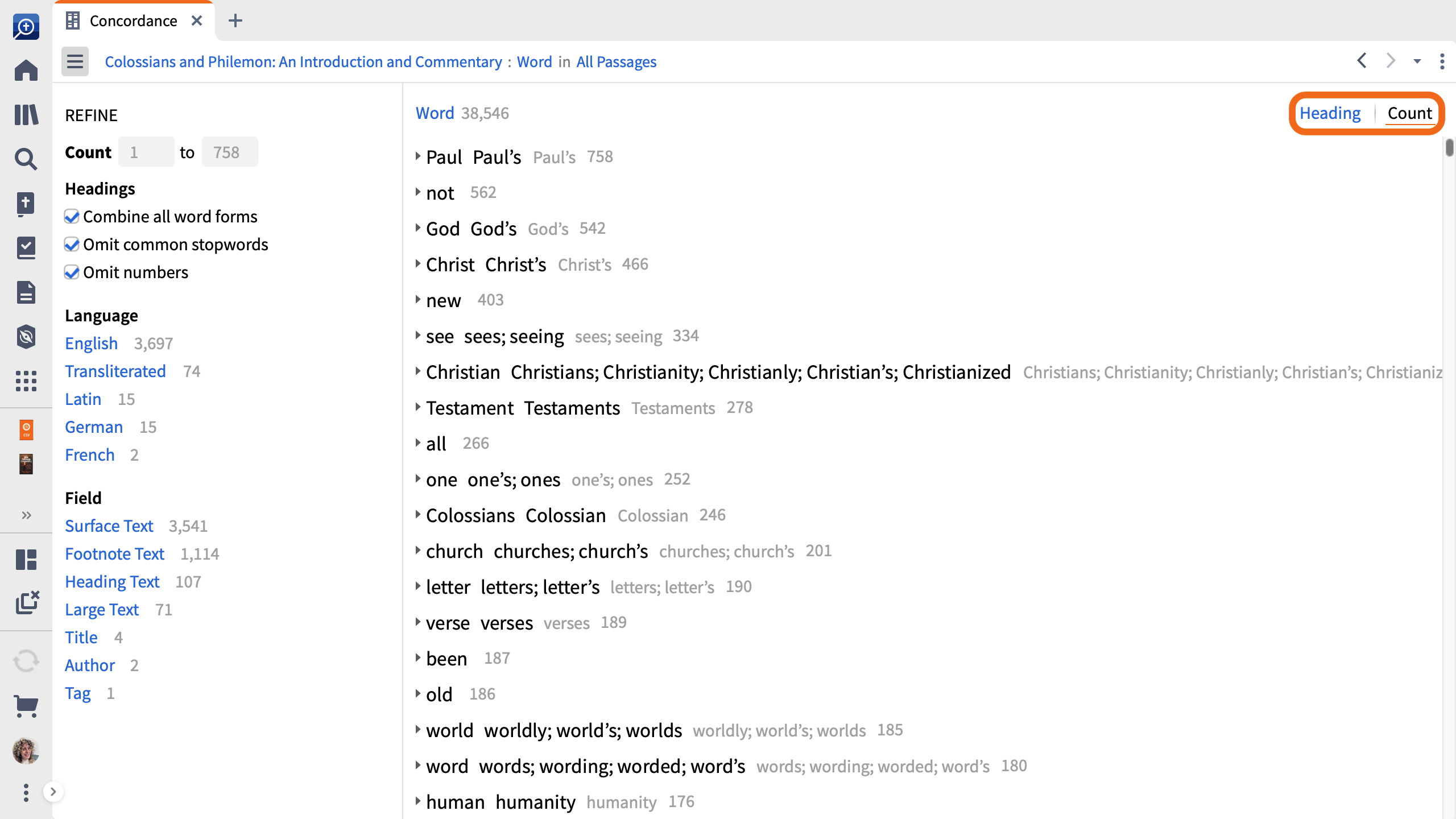 Sort Results By Heading Or Count