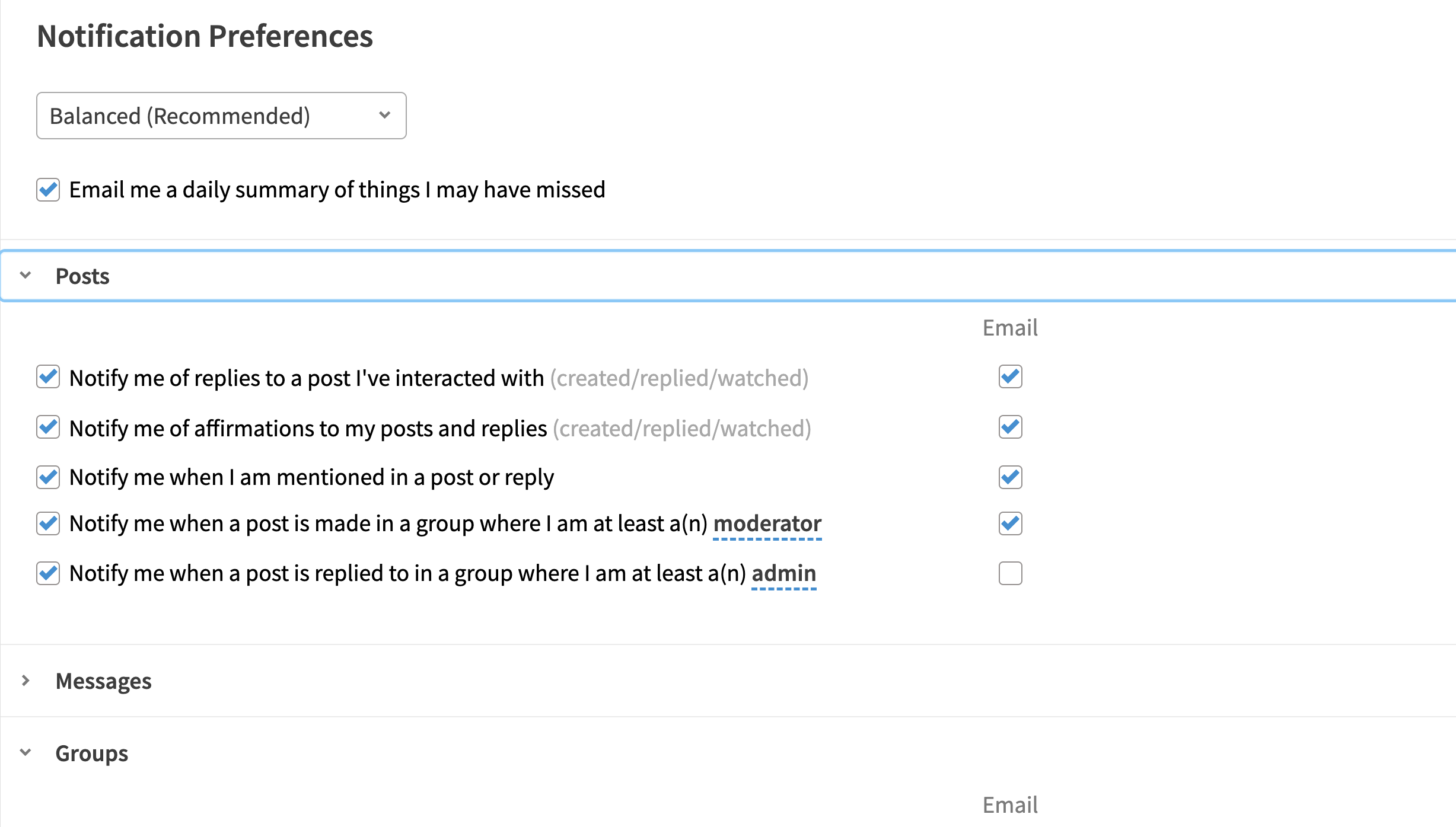 Notification Preference Options