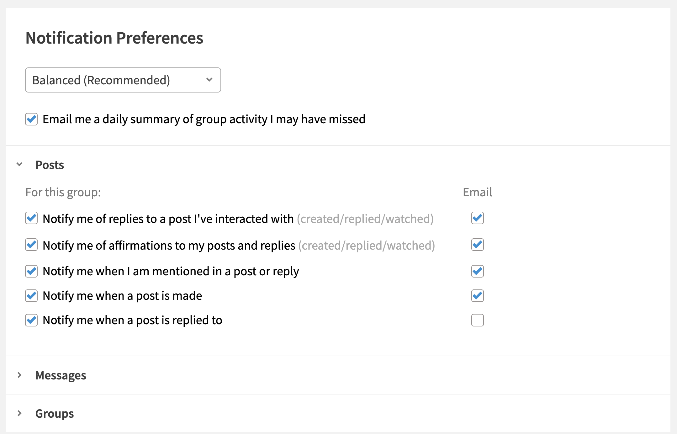Group Notification Preference Options
