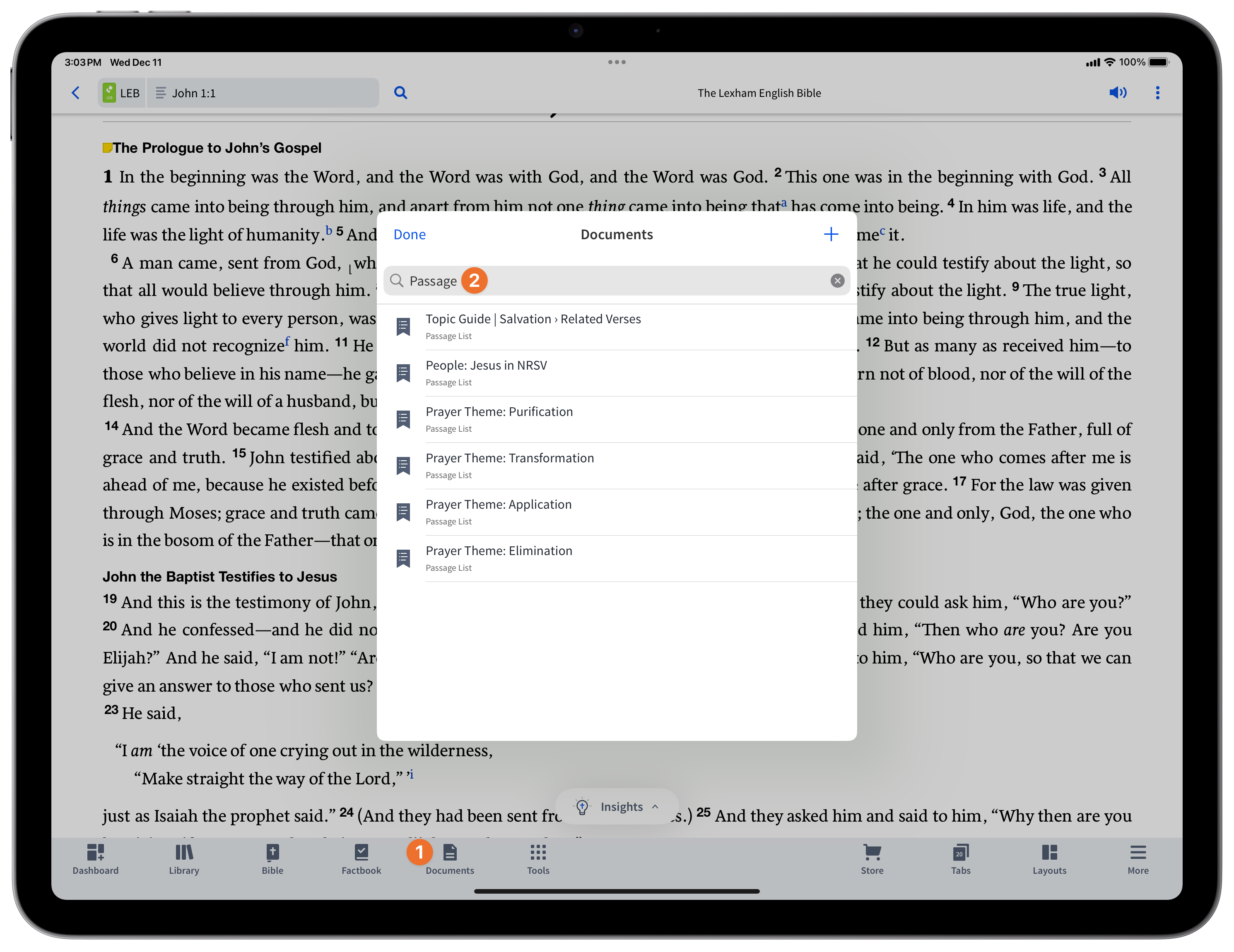 Open Passage List From Tablet