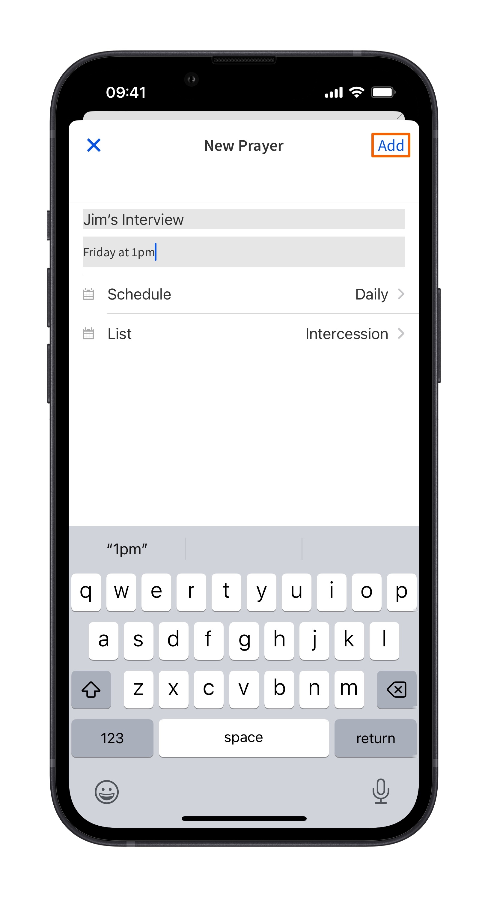 Mobile - Complete Adding Prayer Request