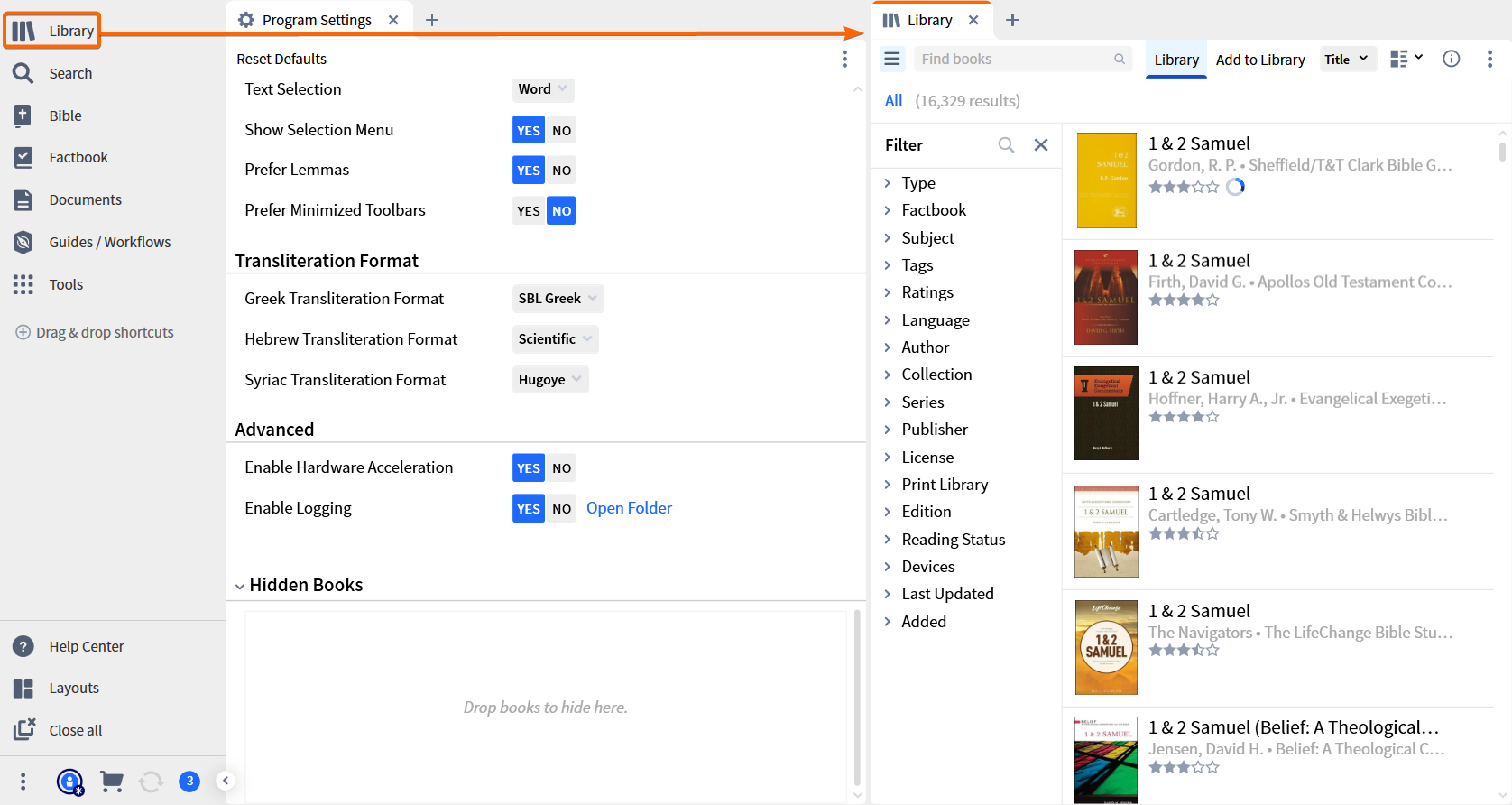 Drag Library Icon to open beside Program Settings