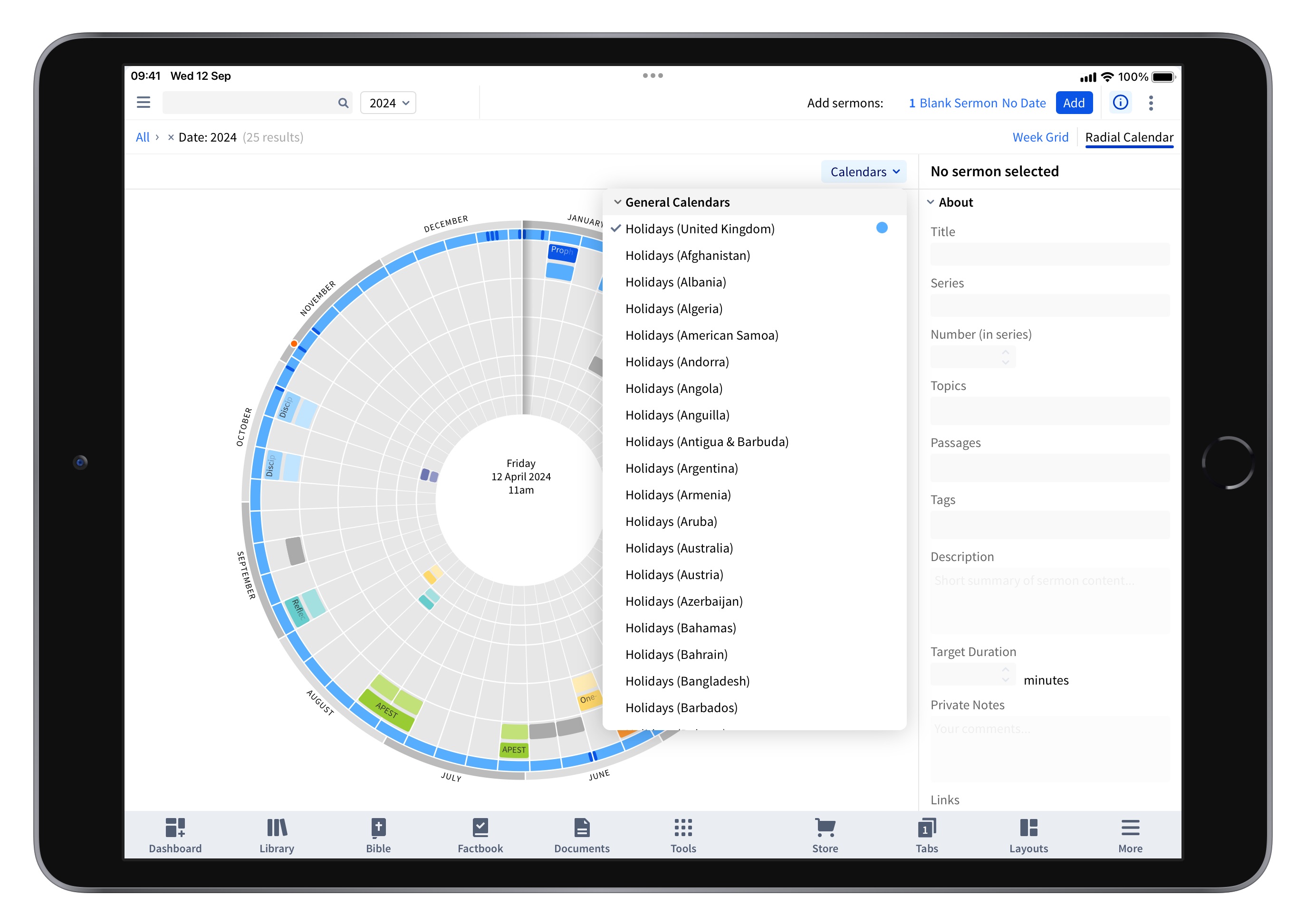 Tablet - Sermon Manager Overlay Calendar