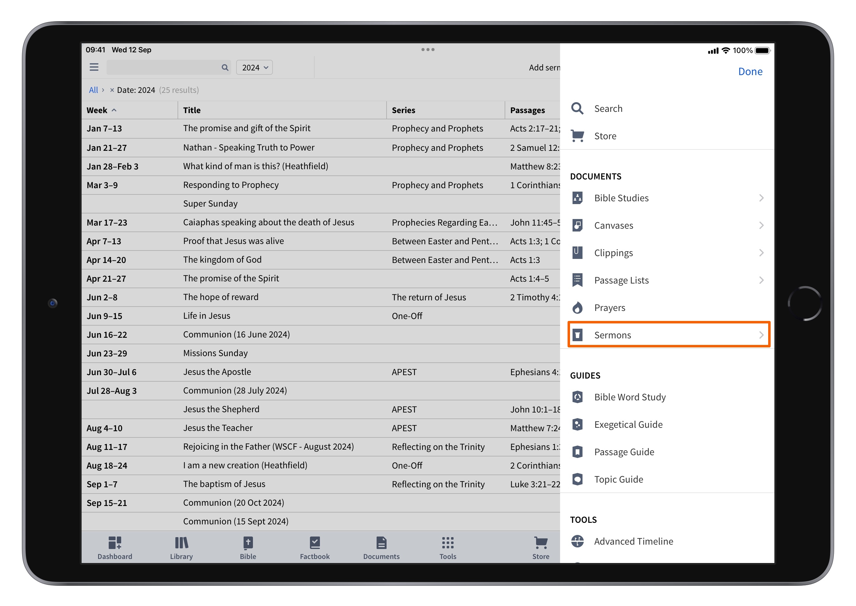 Tablet - Select Sermons From Menu