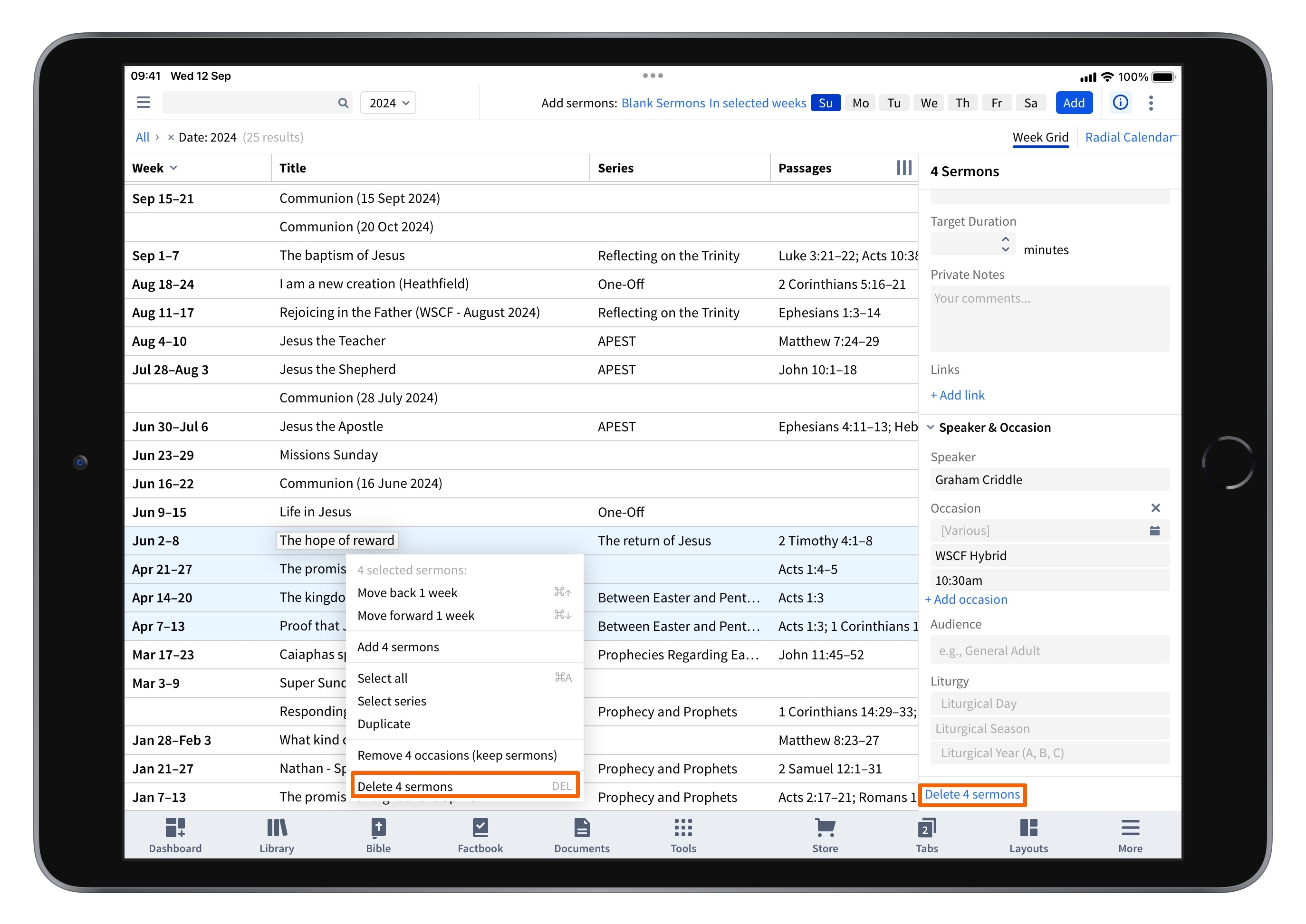 Tablet - Delete Multiple Sermons