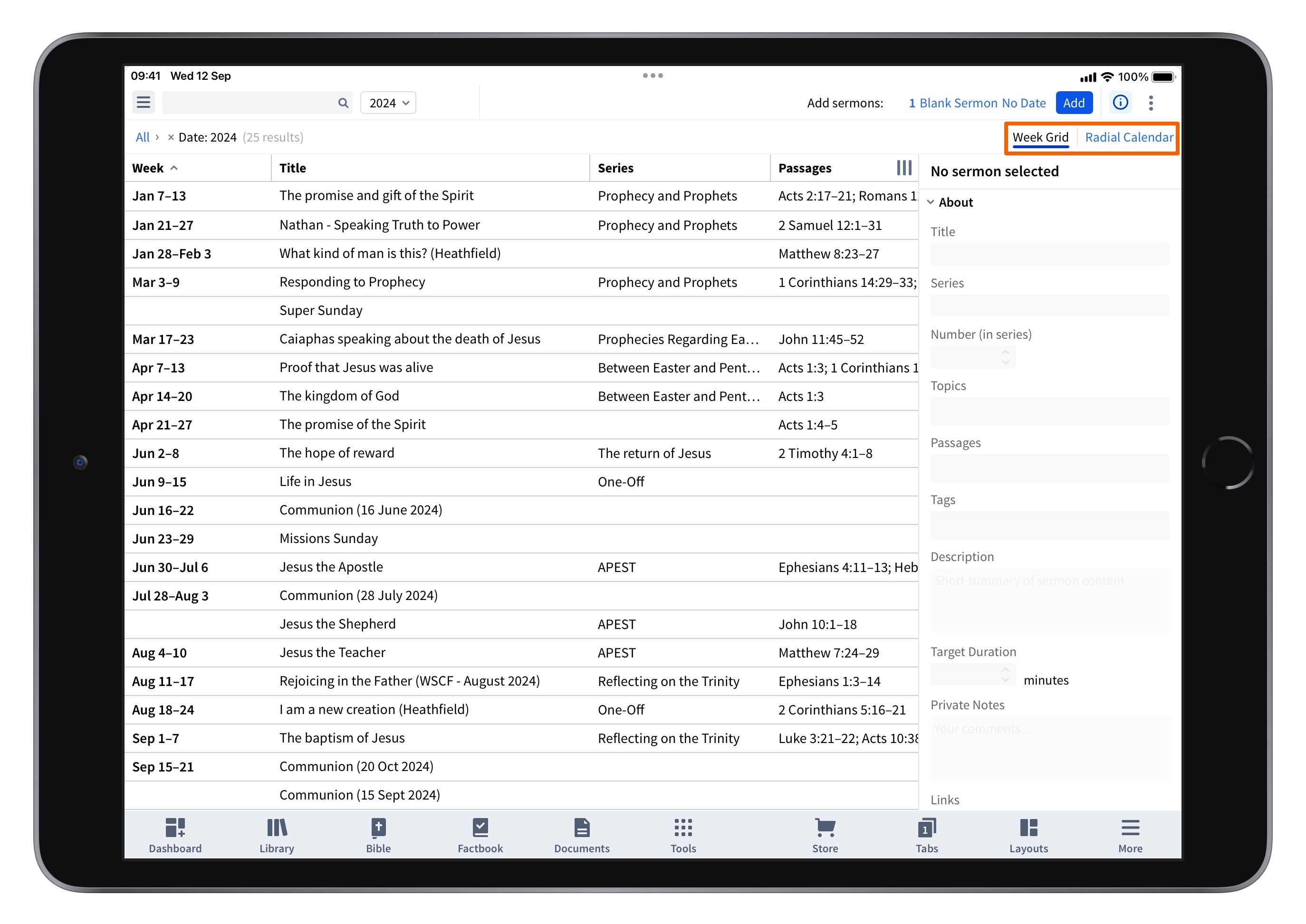 Tablet - Select Sermon Manager View