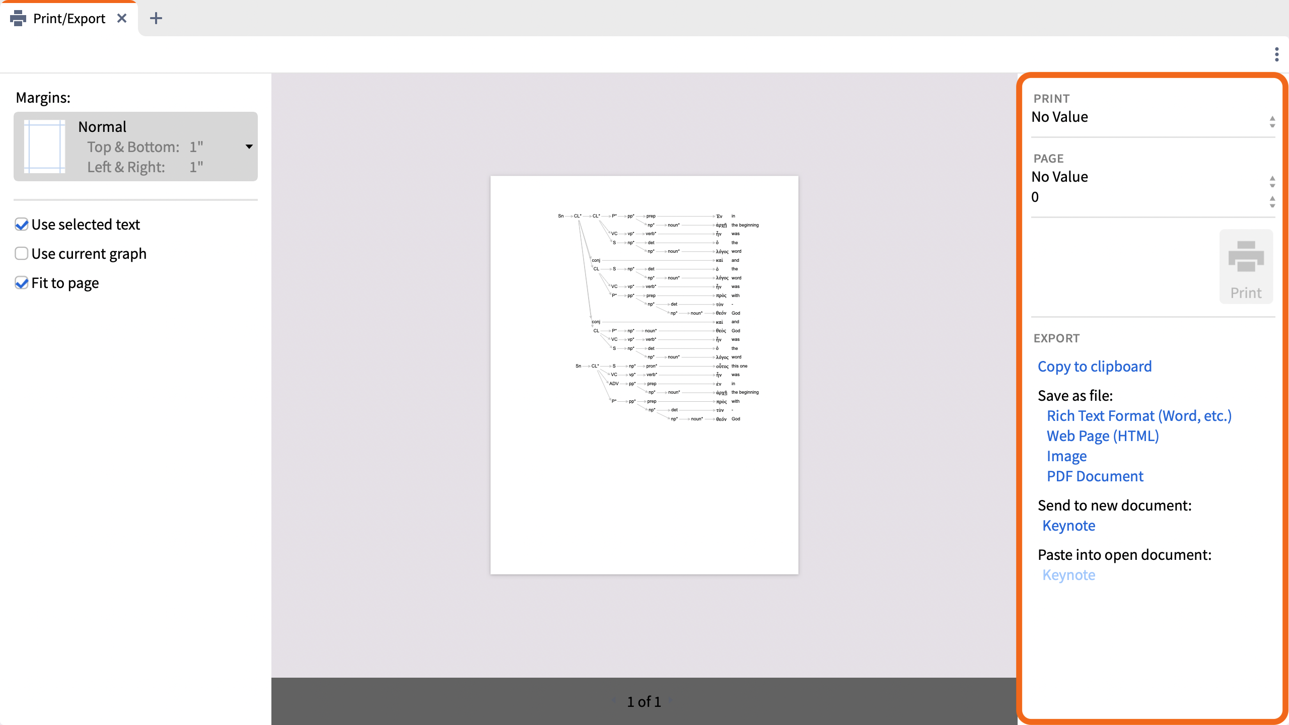 Print Export Sidebar Overview