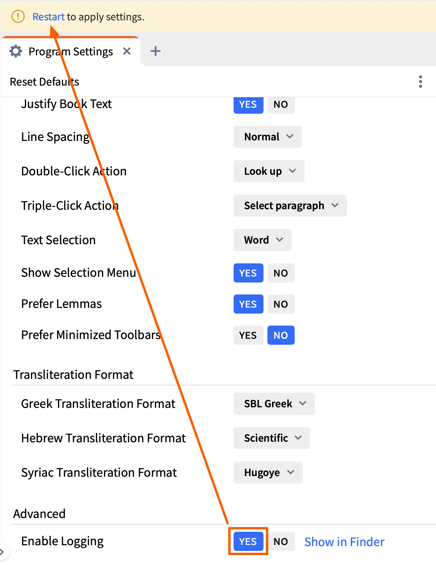 Enable Logos Logging