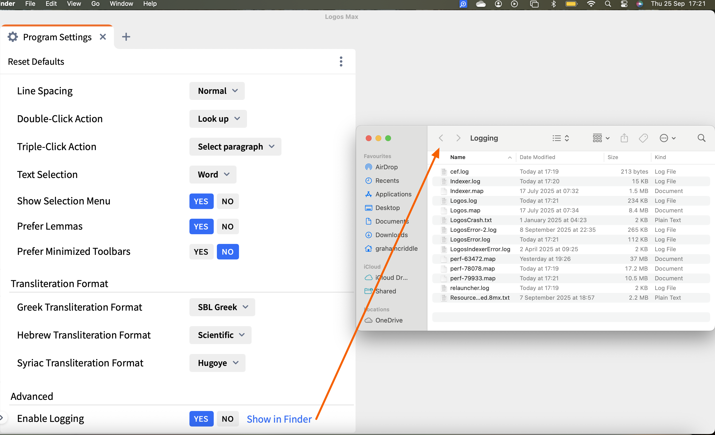 Open Logging Finder Folder