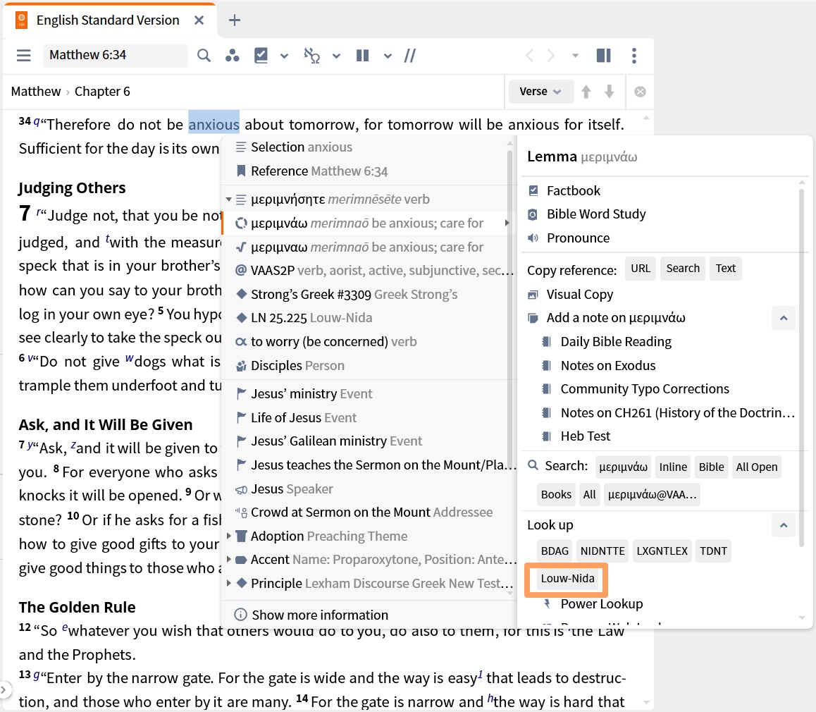 Louw-Nida from Context Menu