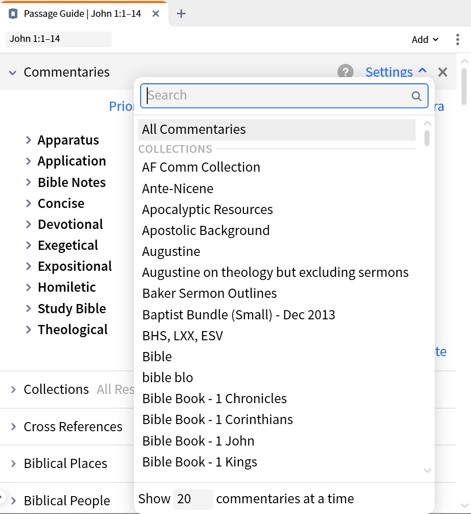 Specify Commentaries Range