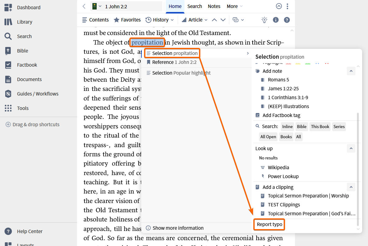 Right click choose selection to report typo