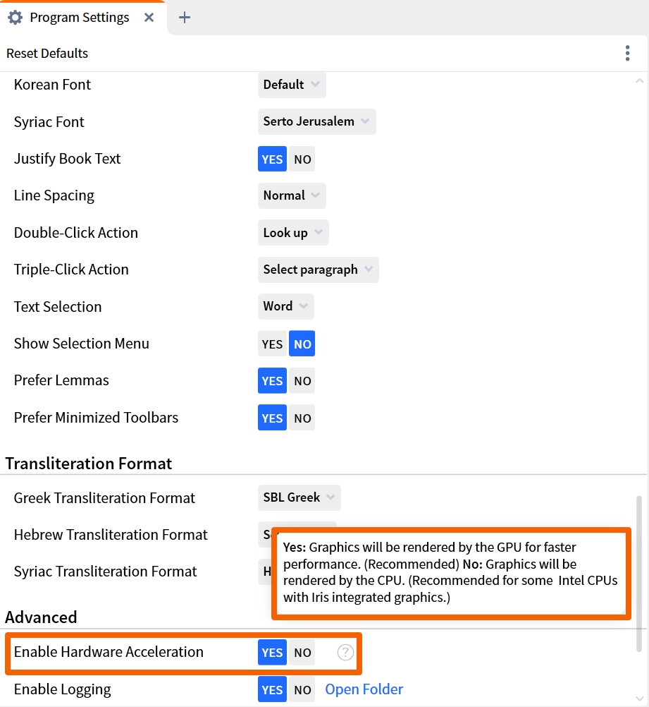 Enable Hardware Acceleration