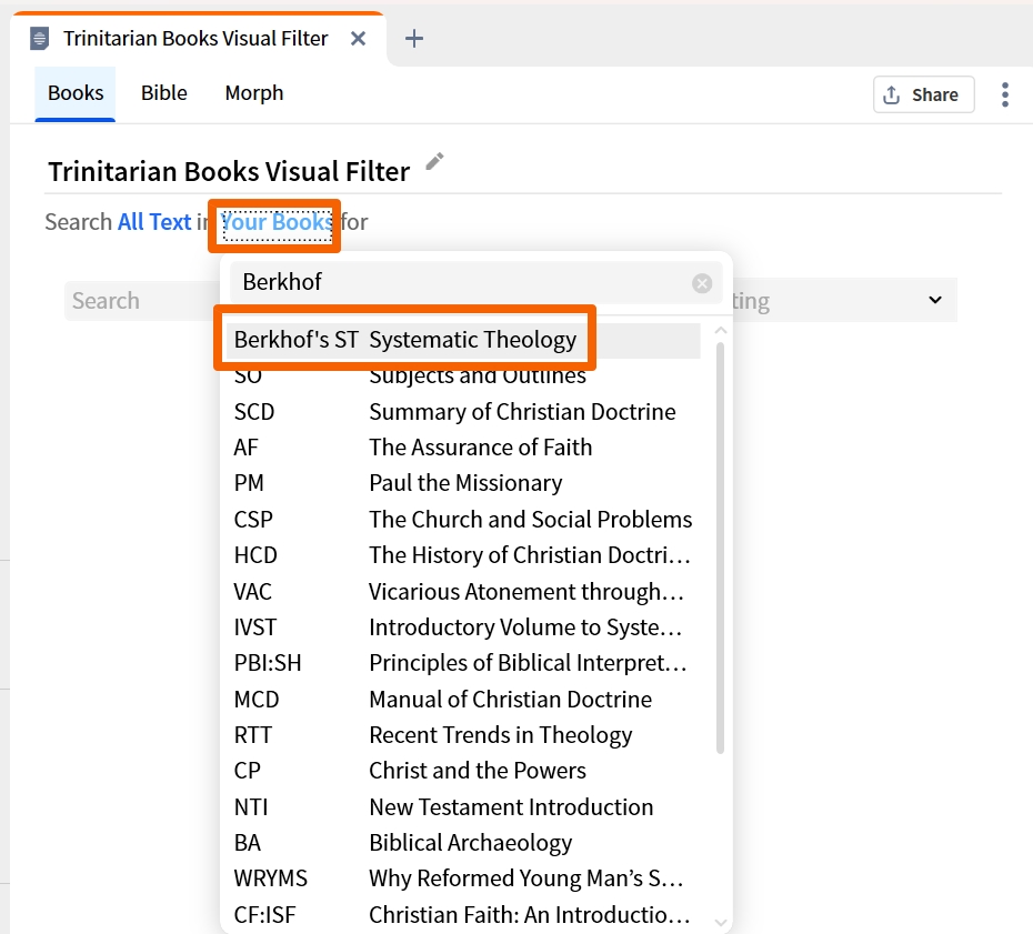 Visual Filter - Select Book