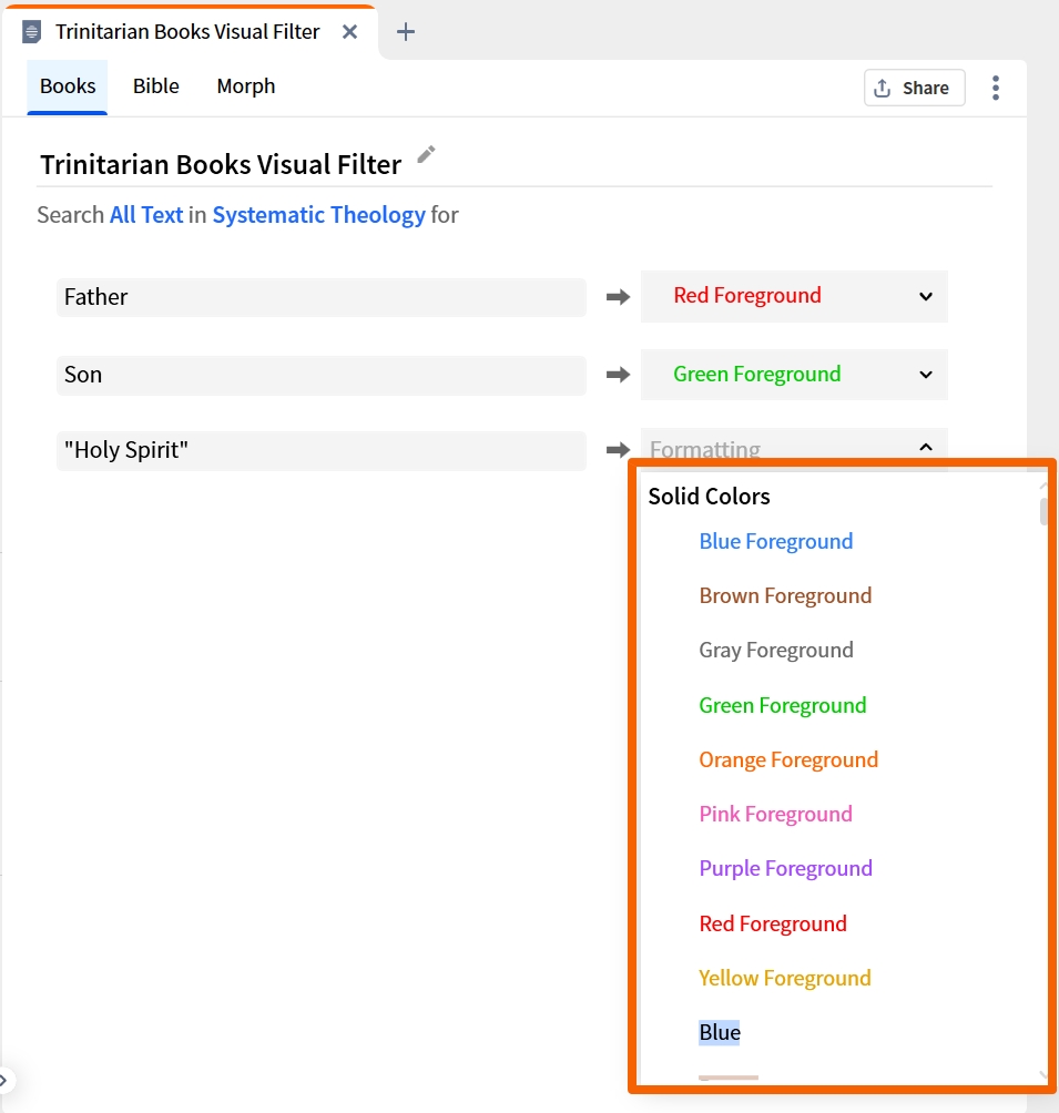 Visual Filter - Select Formatting Options