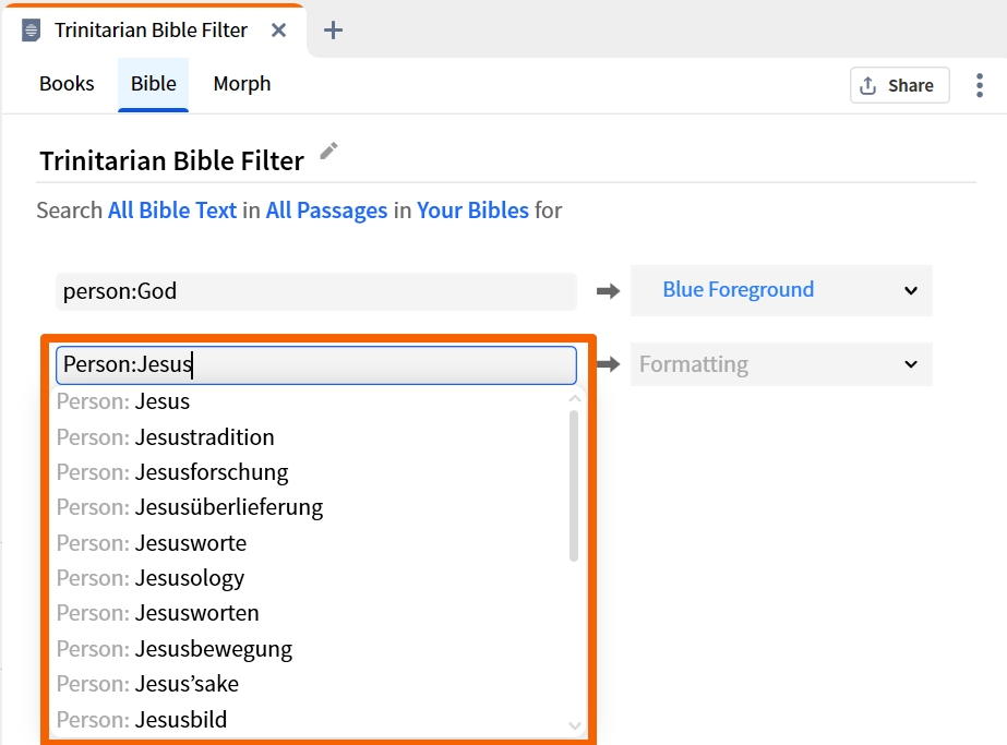 Visual Filter - Bible Type Specify Search Field