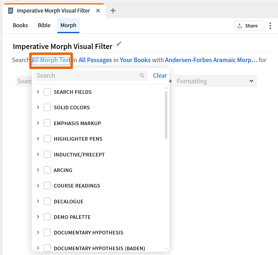 Visual Filter - Morph Type Search Fields
