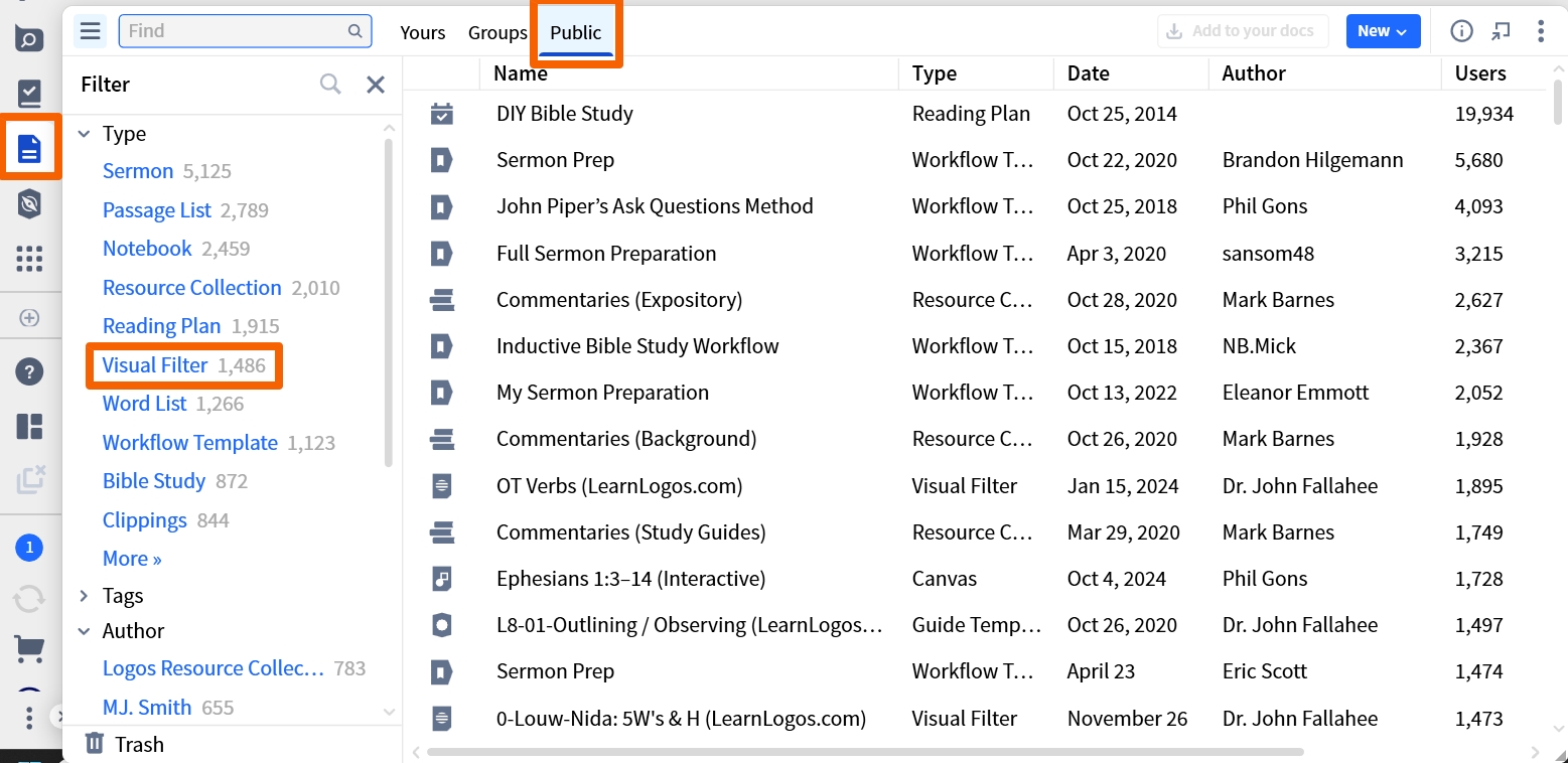 Filter Public Docs By Visual Filters
