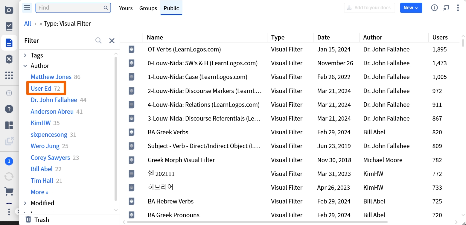 Filter Visual Filters By User Ed Authors