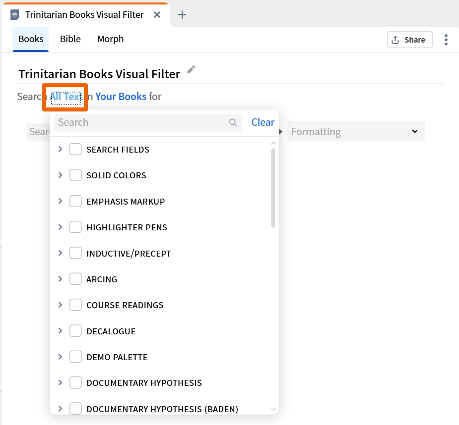 Visual Filter - Search Fields