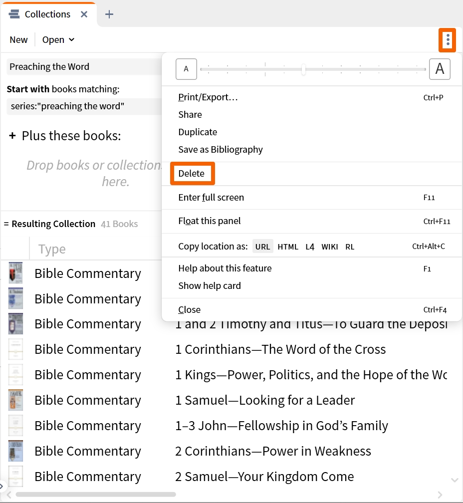 Delete Collection From Action Menu