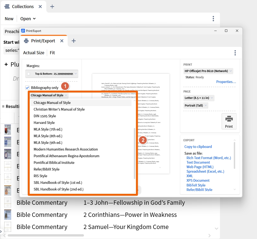 Export Collection As Bibliography