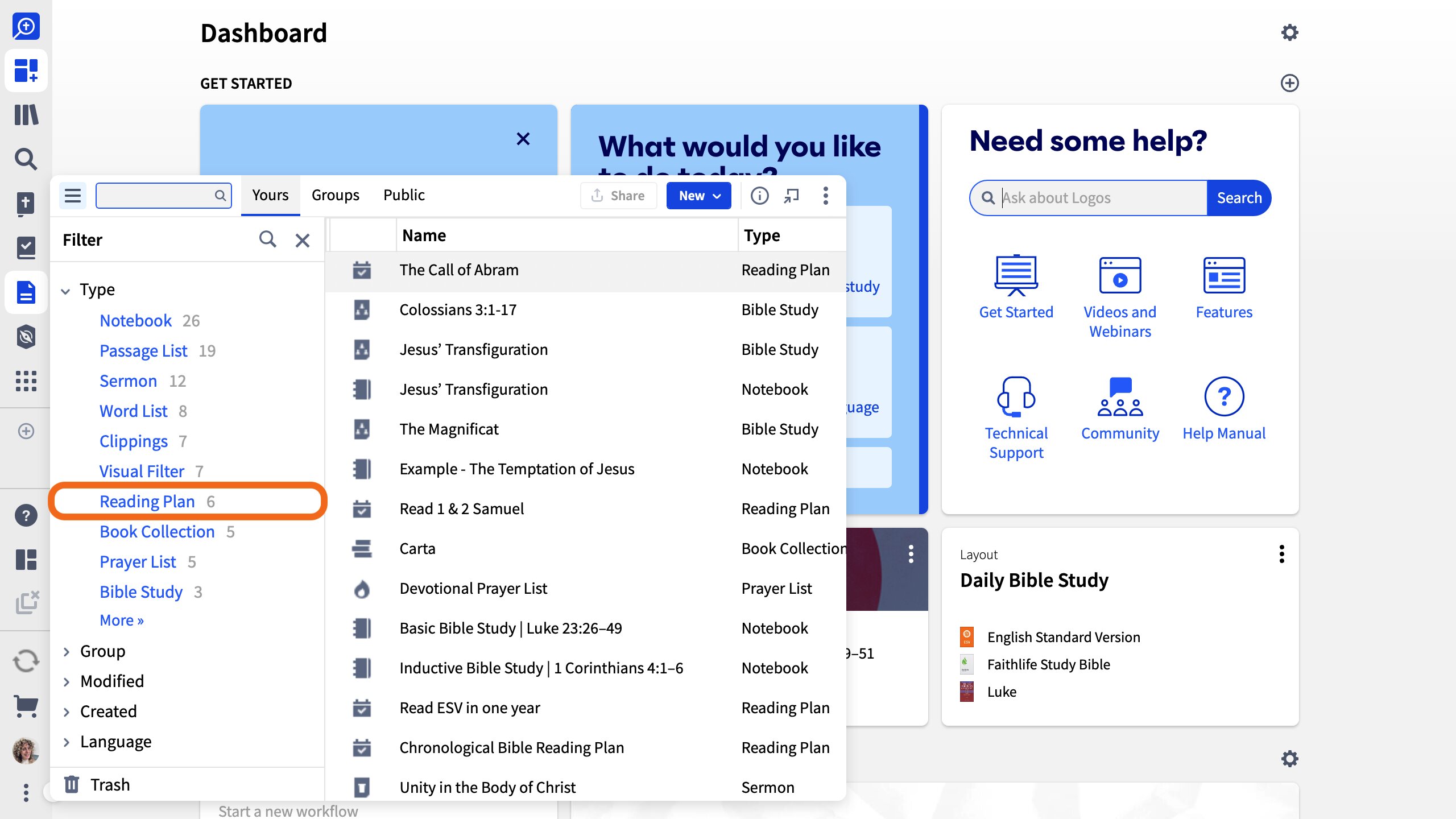 Filter Documents To Reading Plans Only