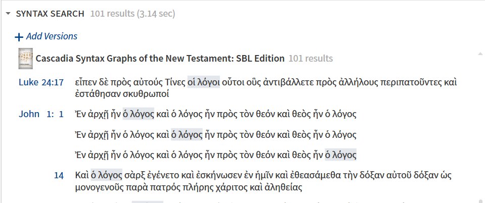 Sample Lexham Sentence Syntax Search Results