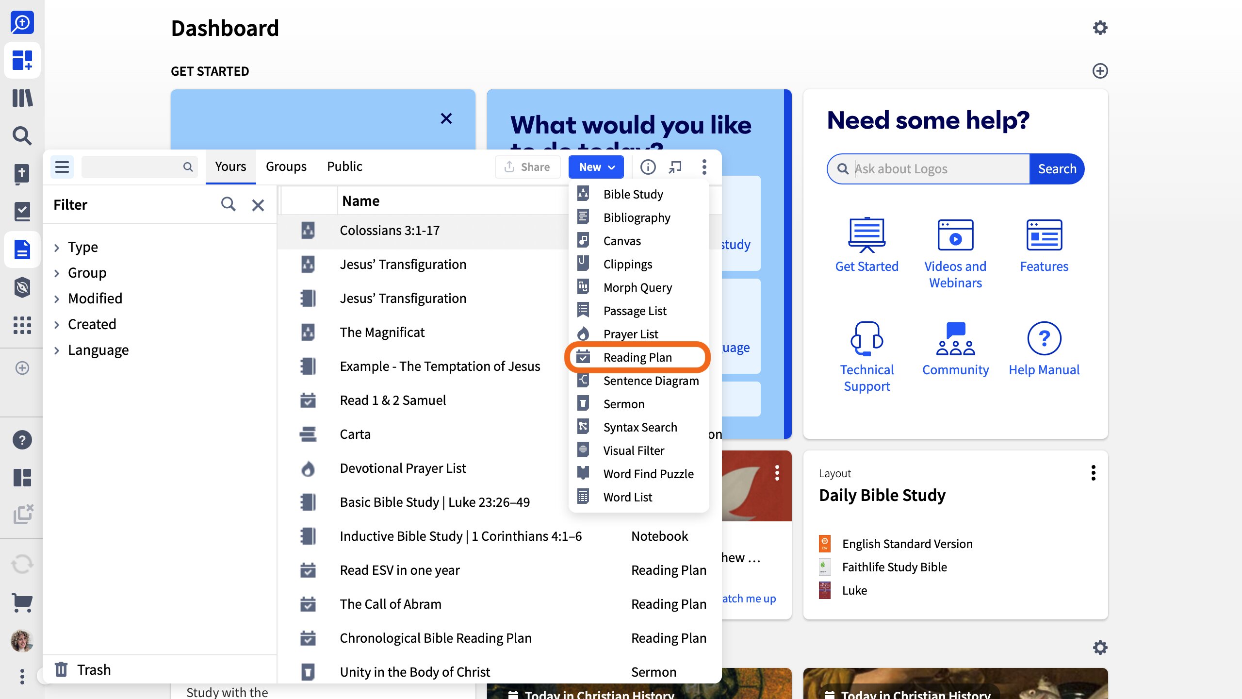 Documents, New, Reading Plan