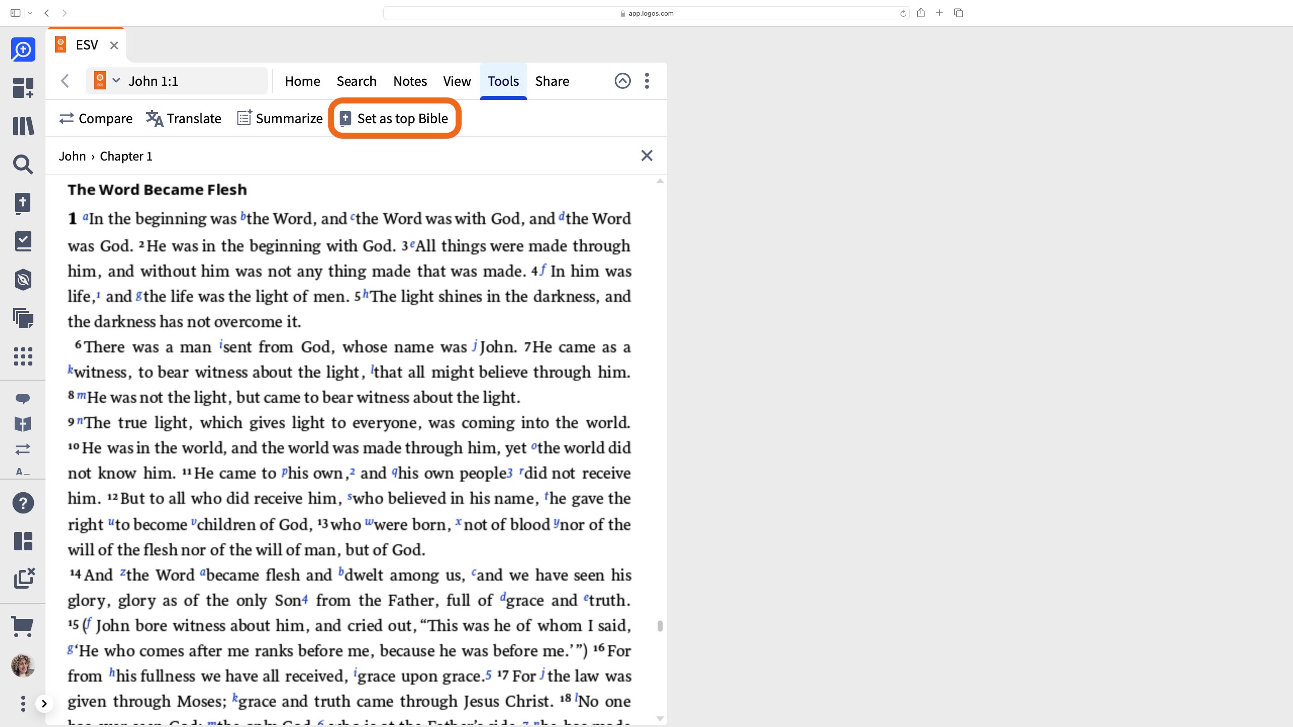 Click Set As Top Bible