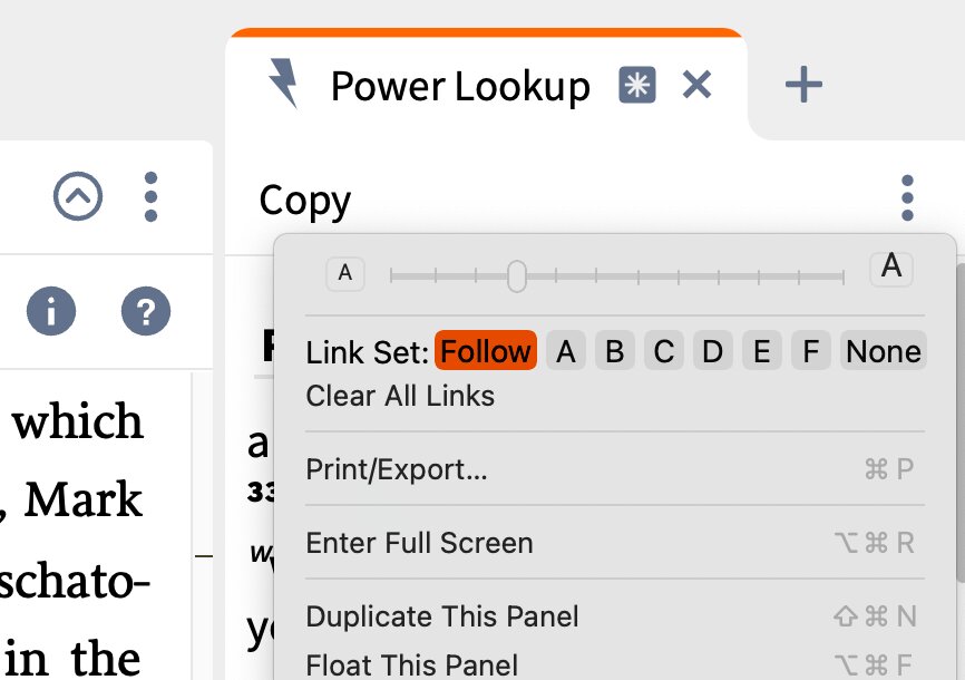 link set panel open and the follow link set option selected