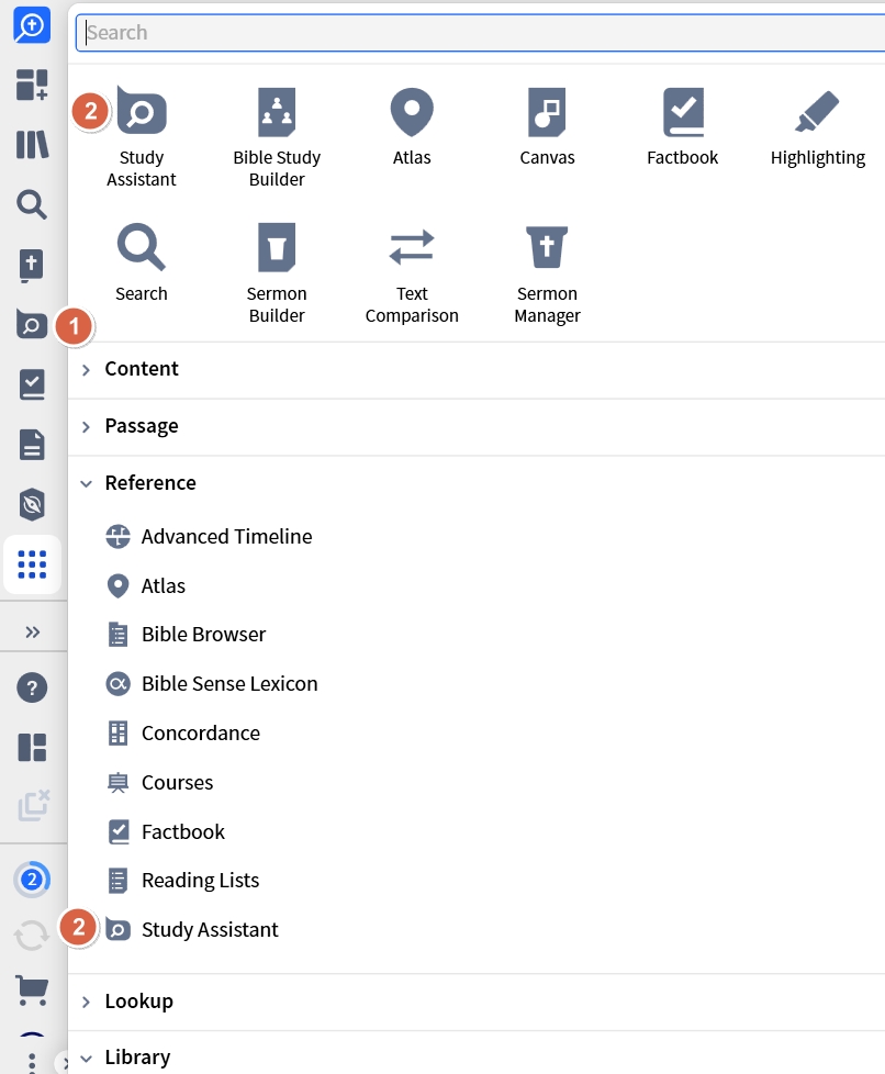 Access Study Assistant From Logos Tools Menu (Desktop)