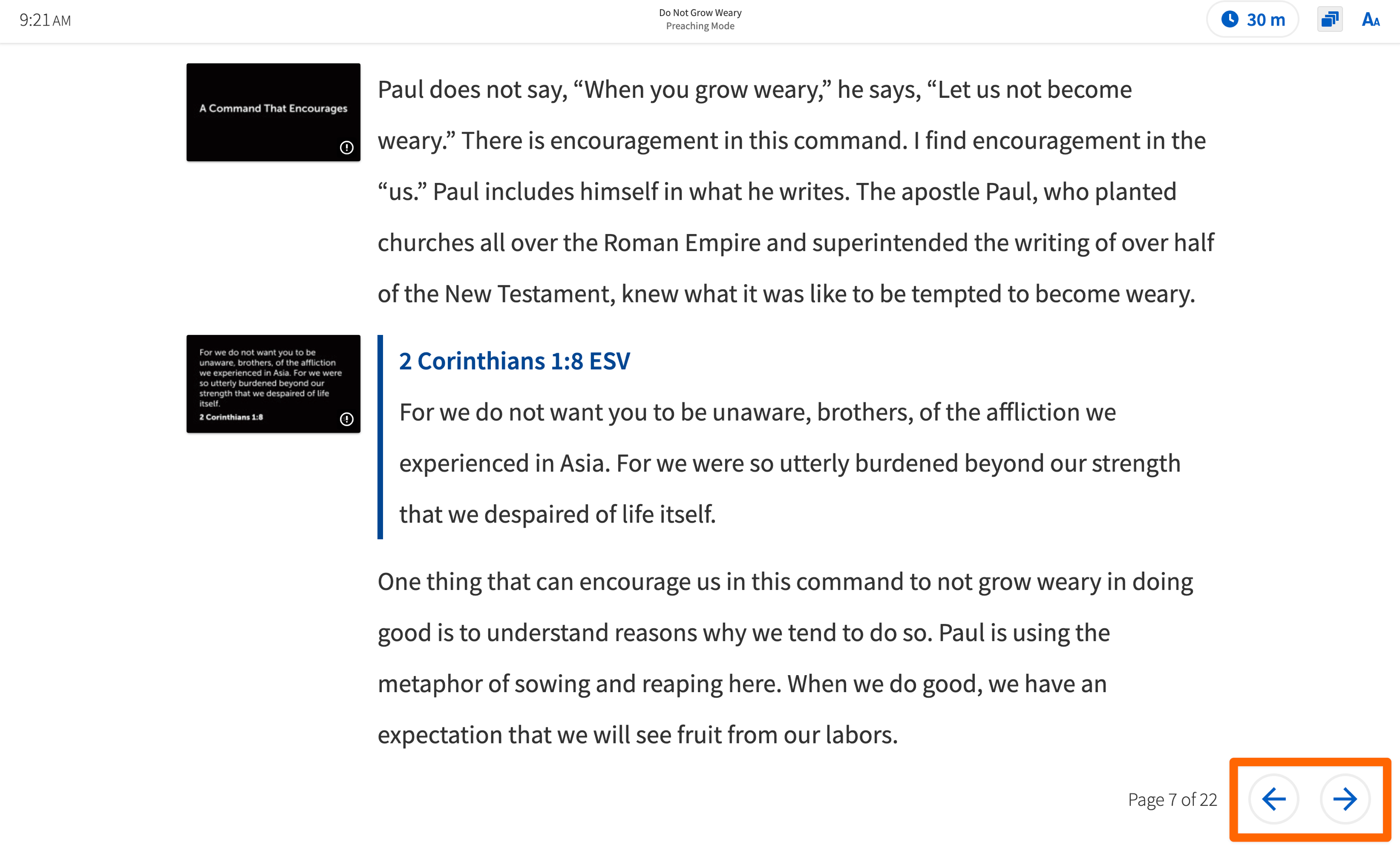Preaching Mode Navigation