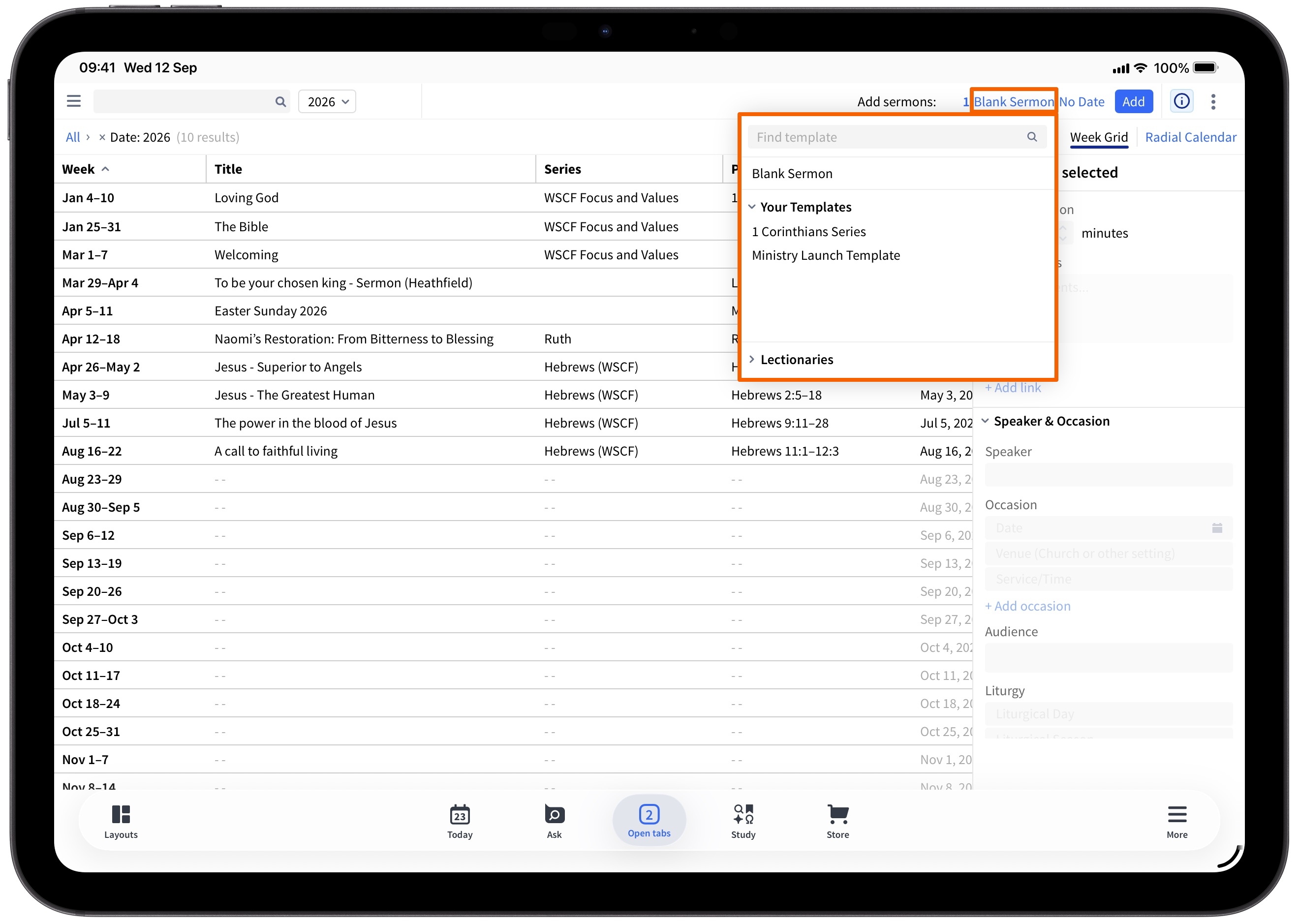 Sermon Manager - Use Template Or Lectionary