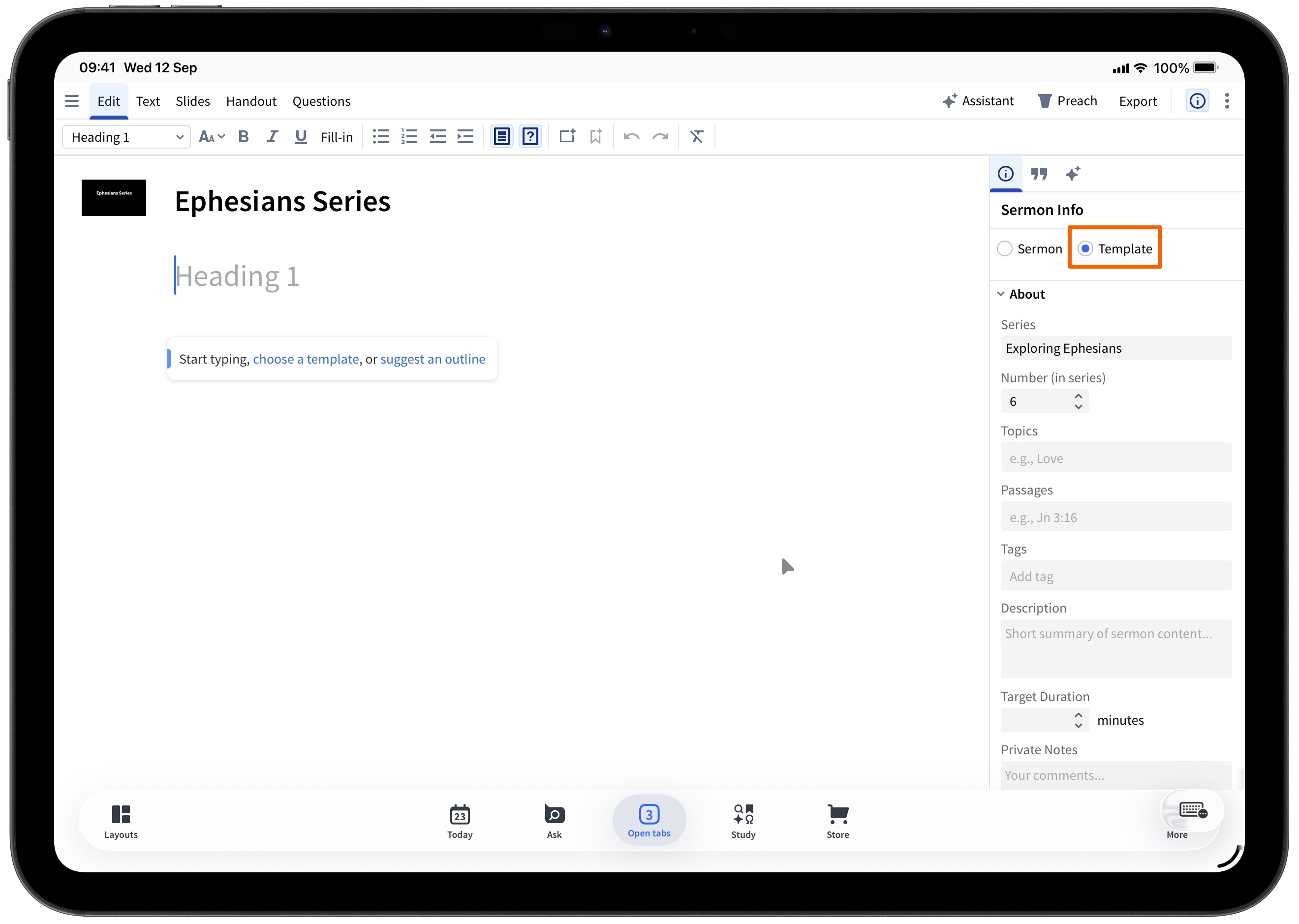 Tablet - Sermon Template