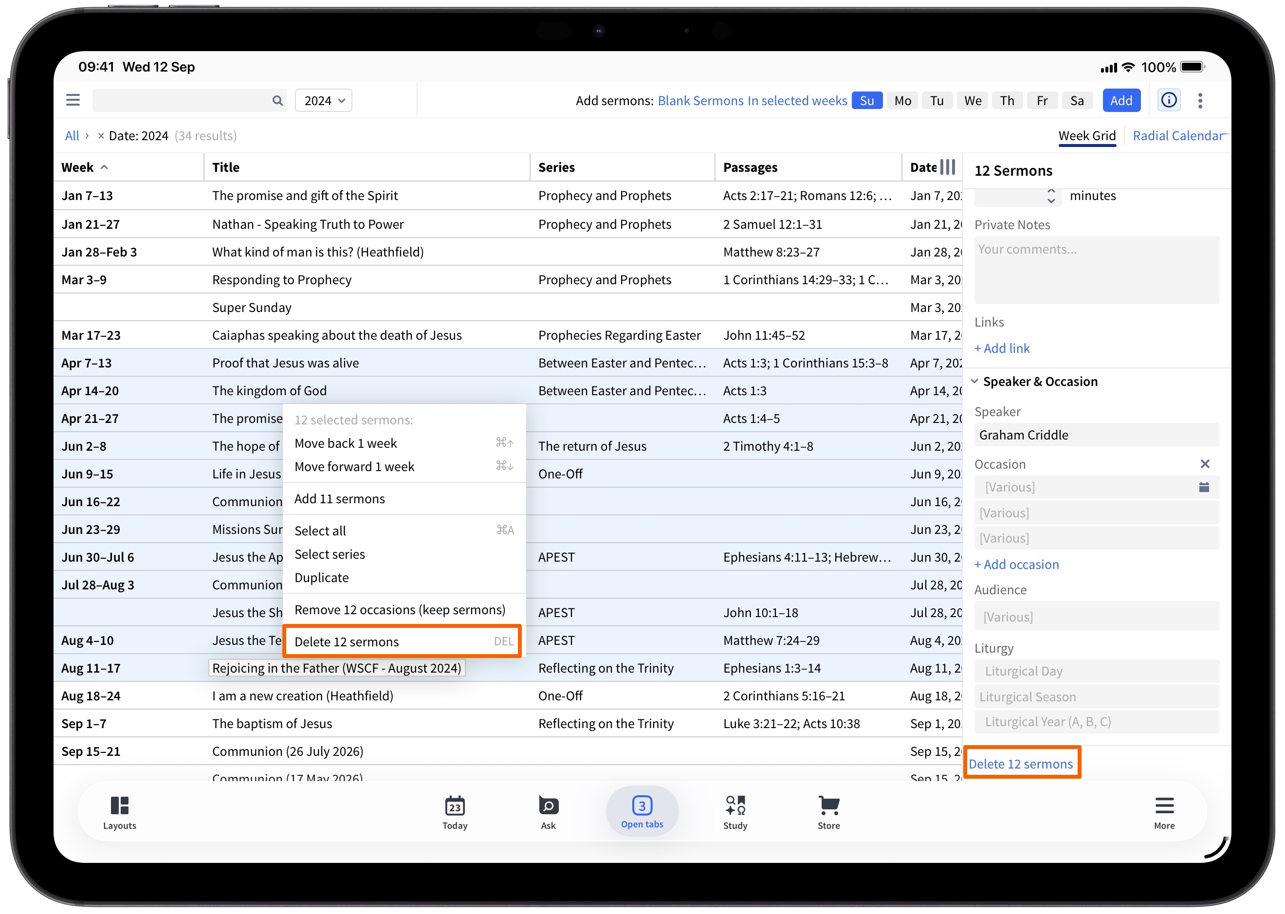 Tablet - Delete Multiple Sermons