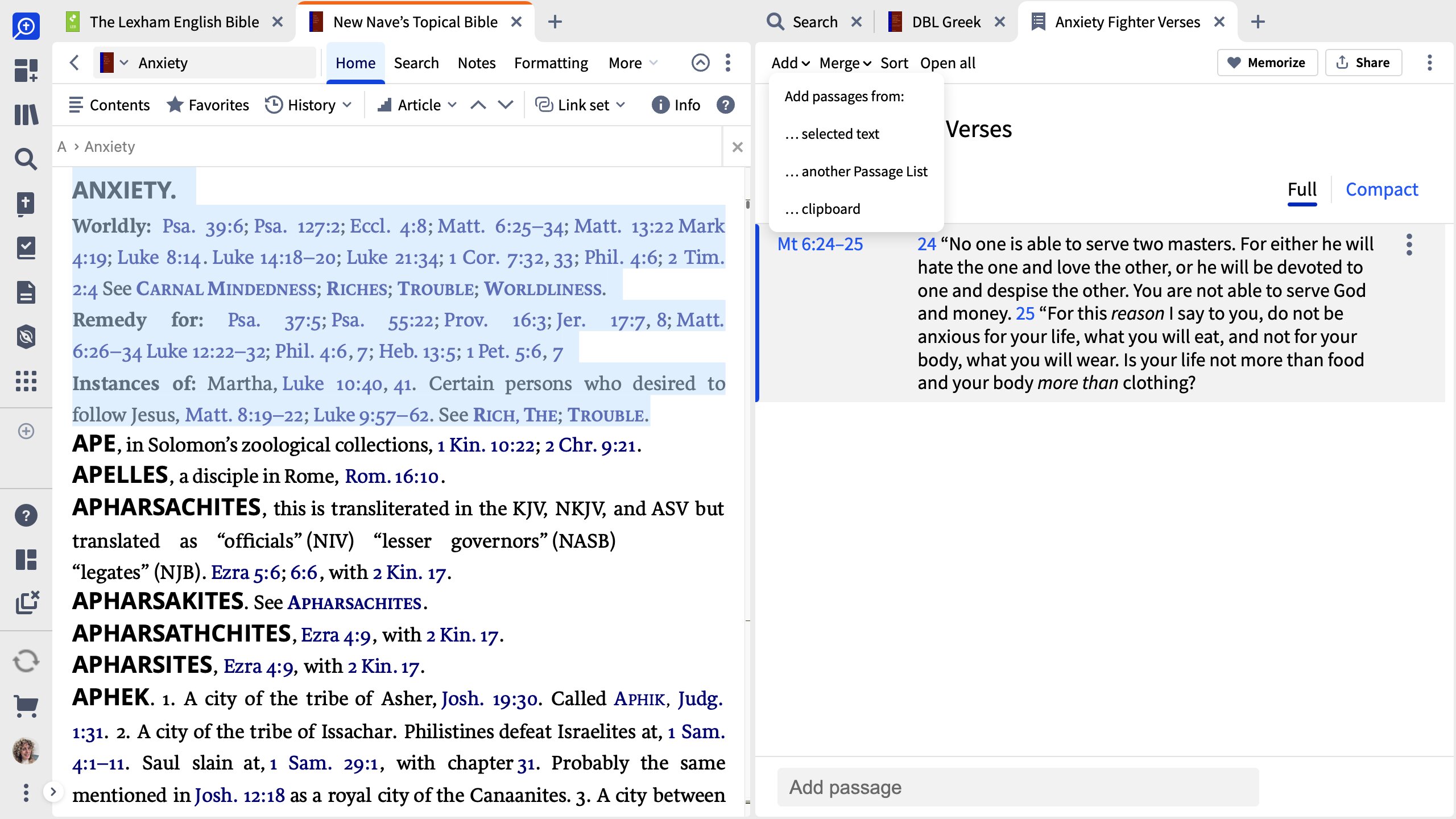 Add Passages From Selected Text