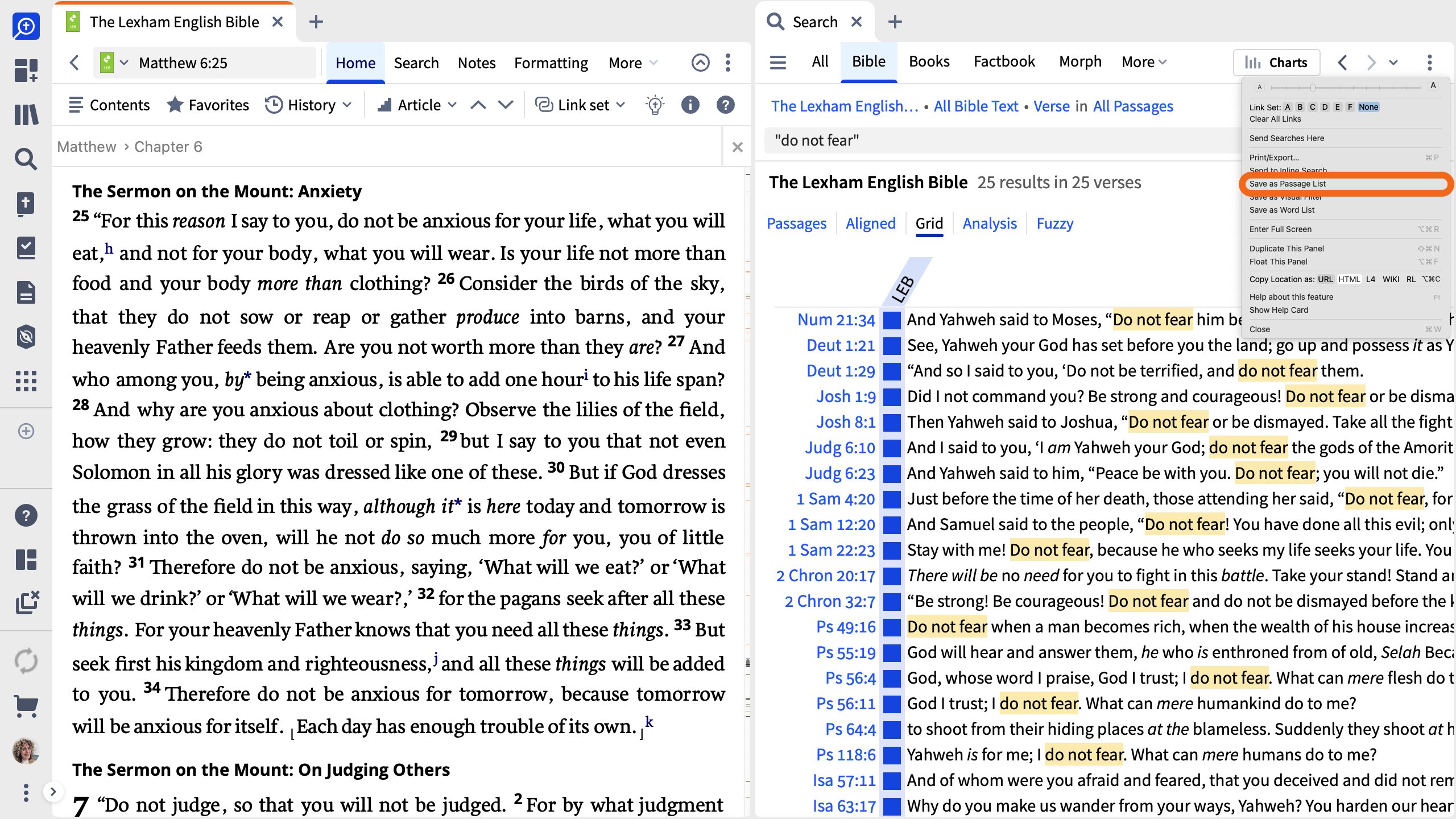 Save Search Results As Passage List