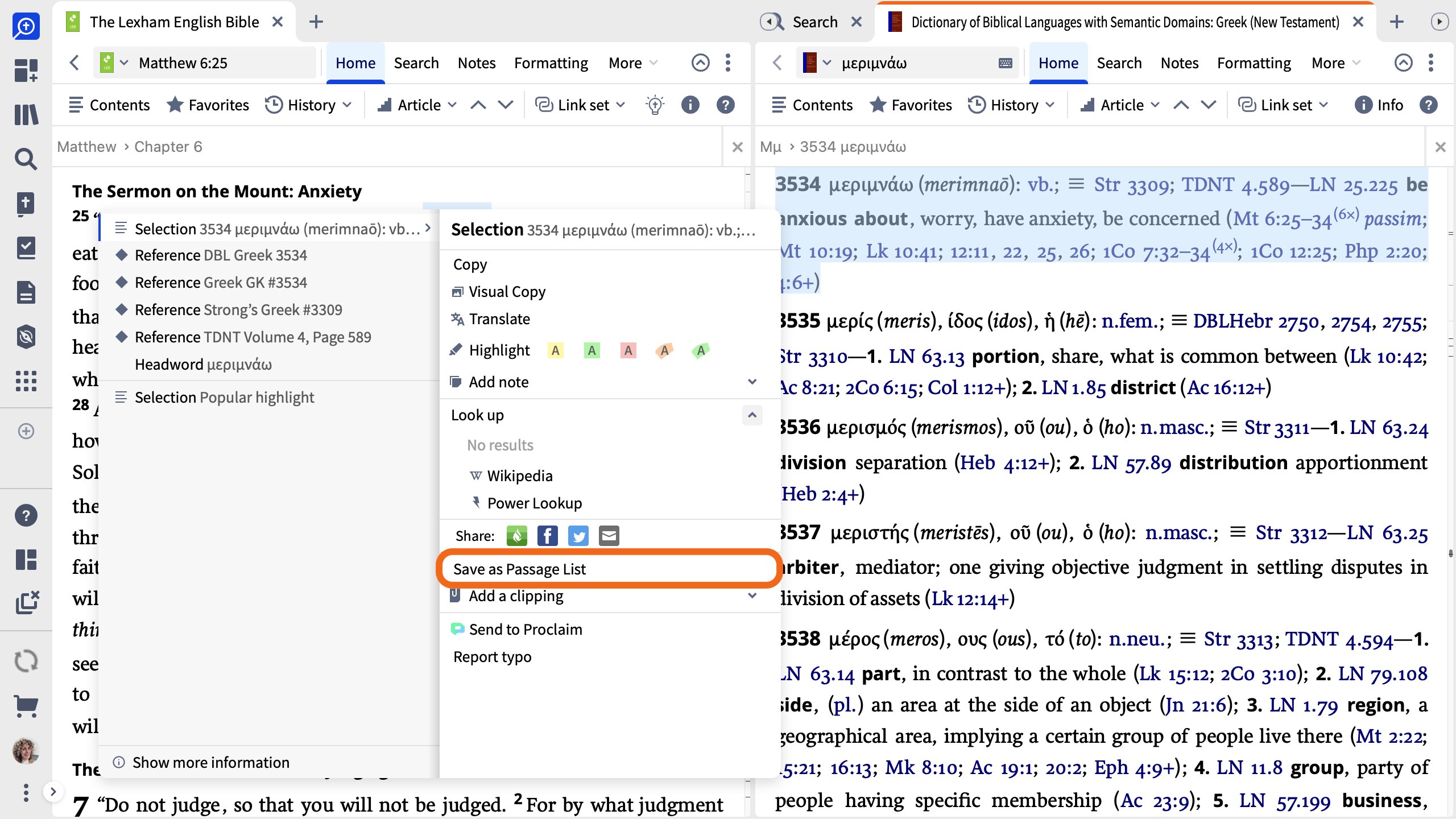 Save Selected References As Passage List
