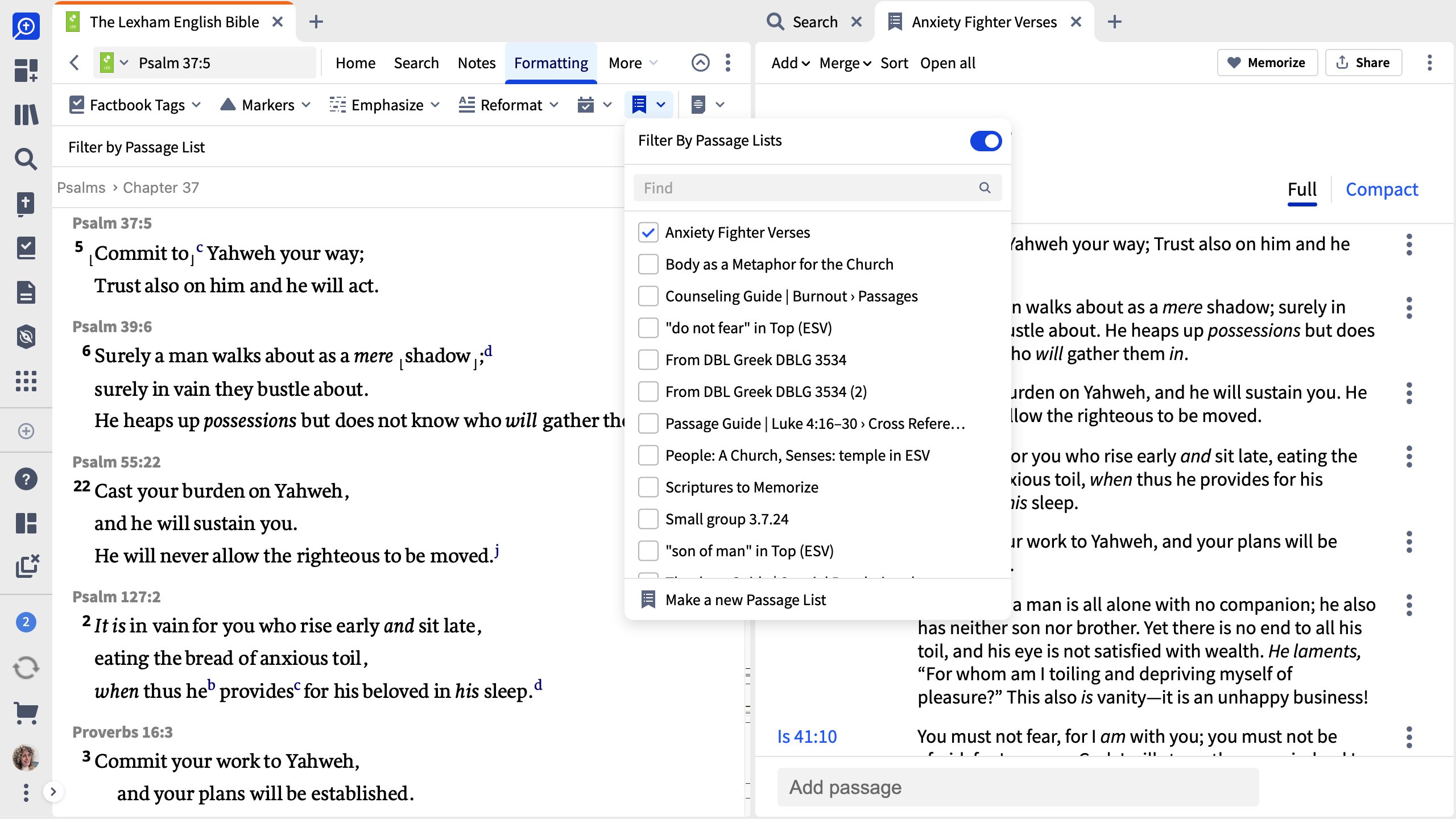Apply A Passage List Filter In Your Bible