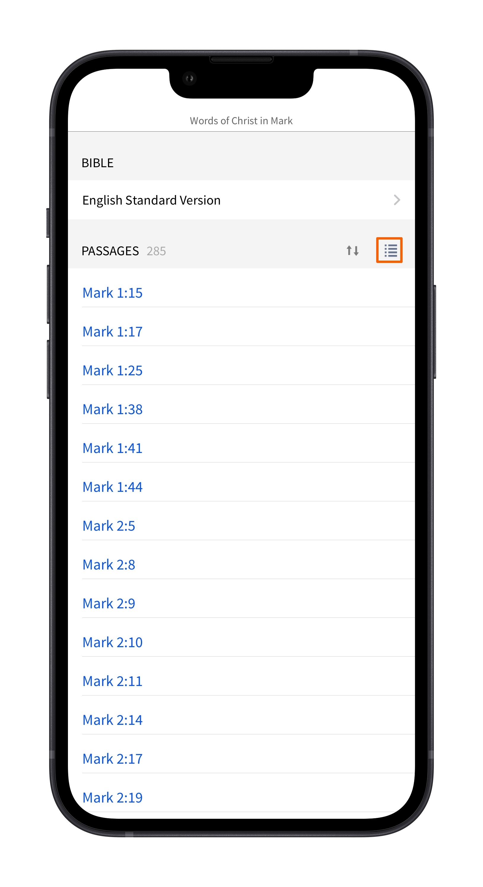 Mobile - Select Passage List View