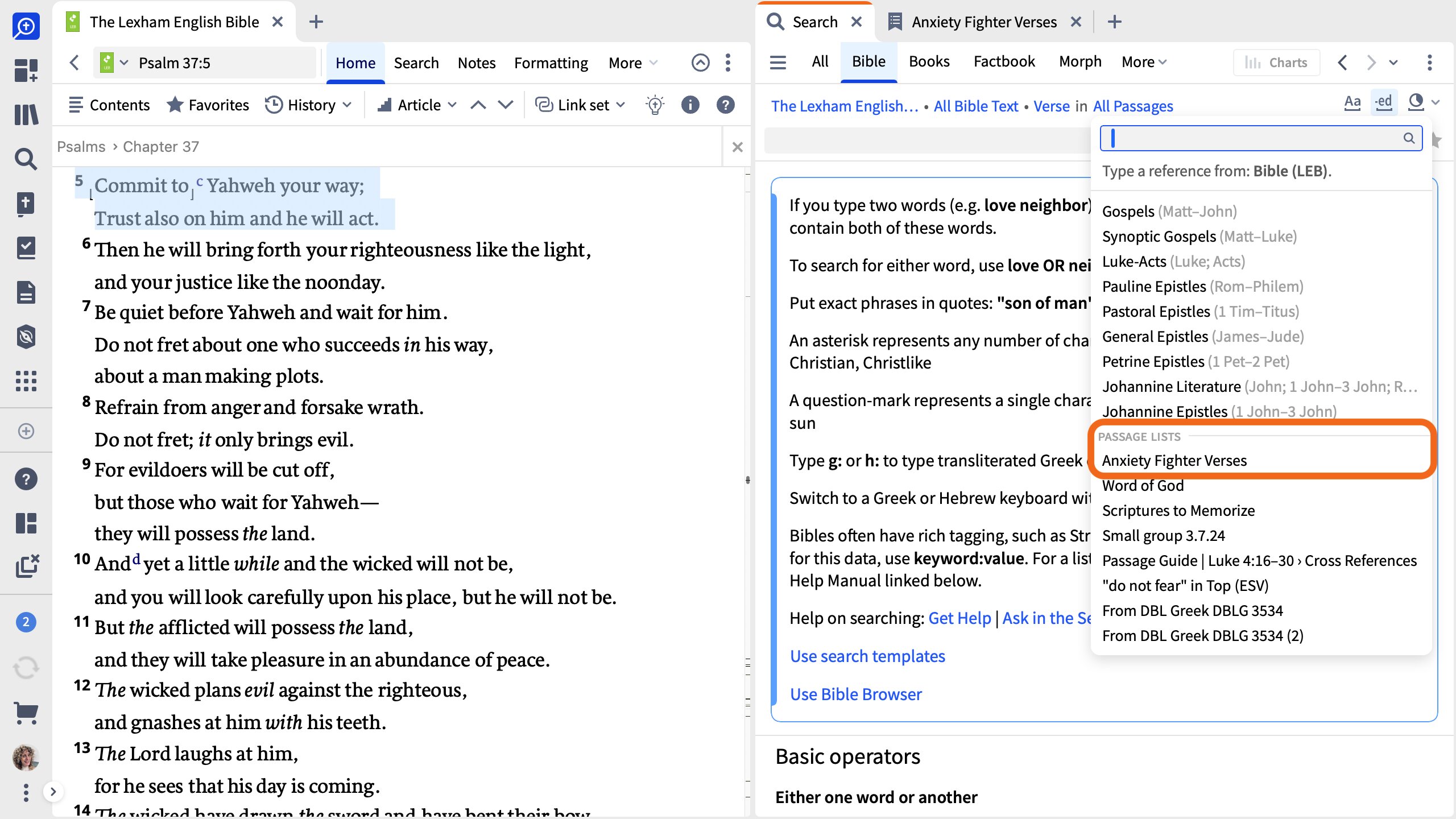 Search A Passage List