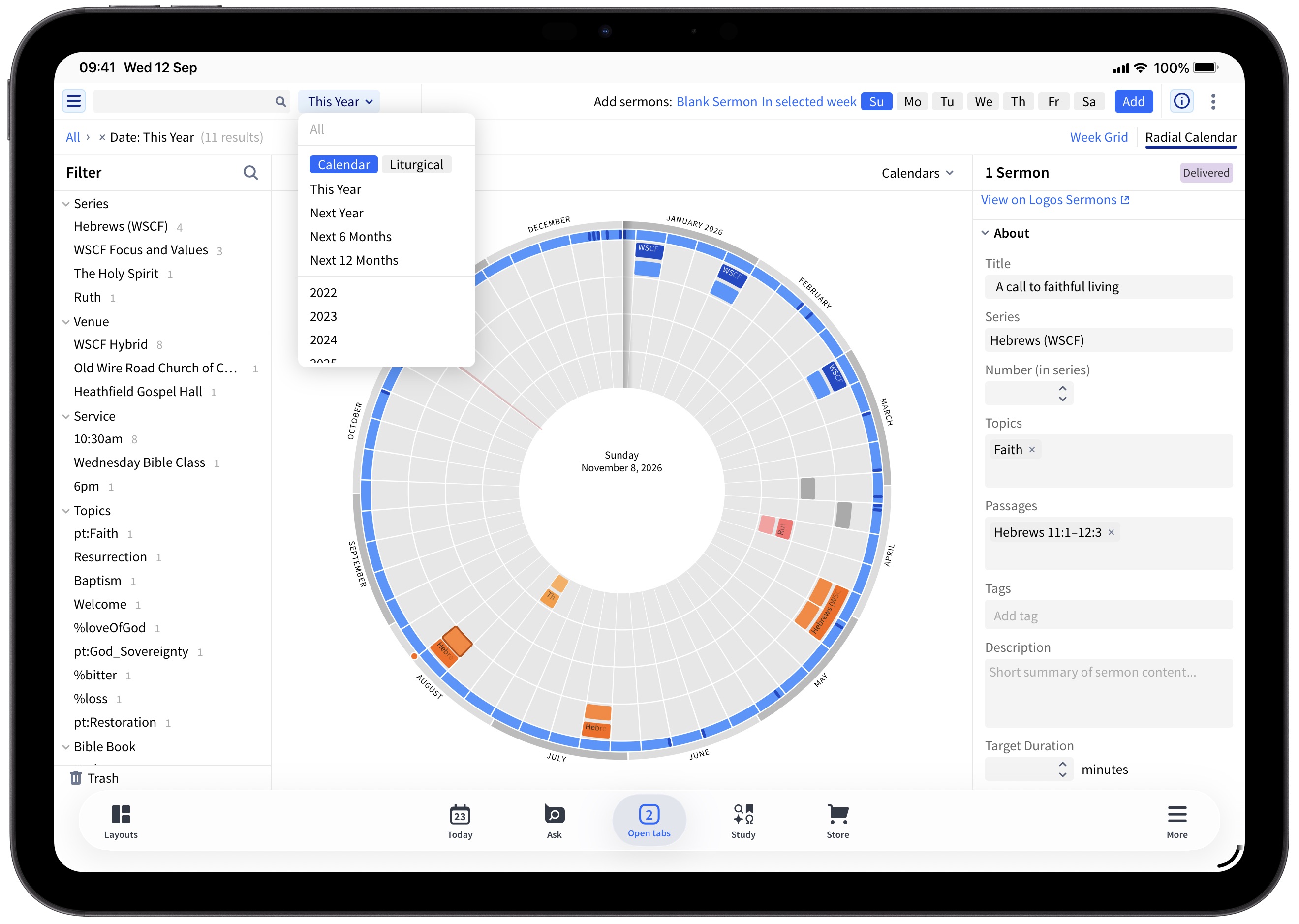 Tablet - Sermon Manager Select Timeframe