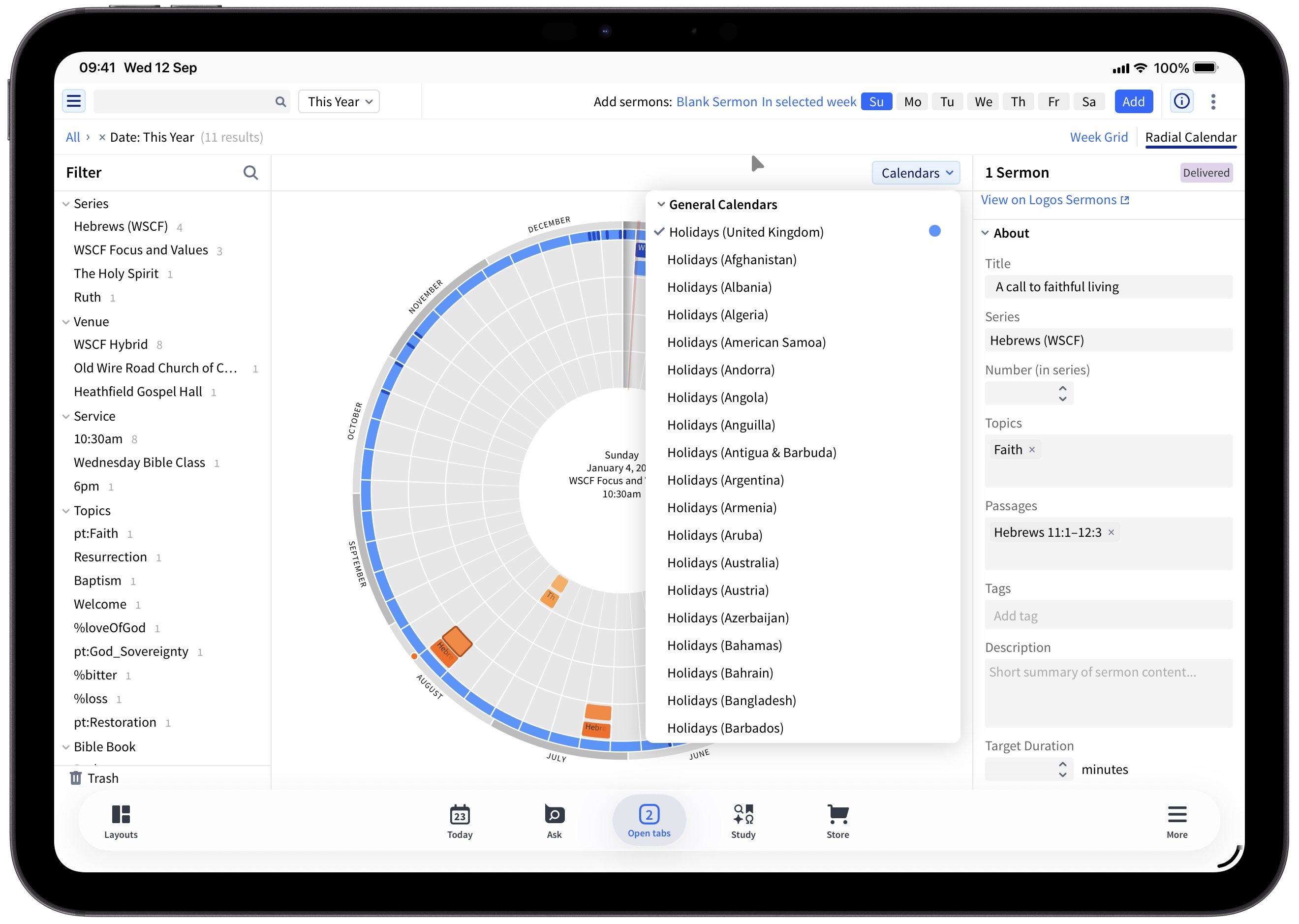 Tablet - Sermon Manager Overlay Calendar
