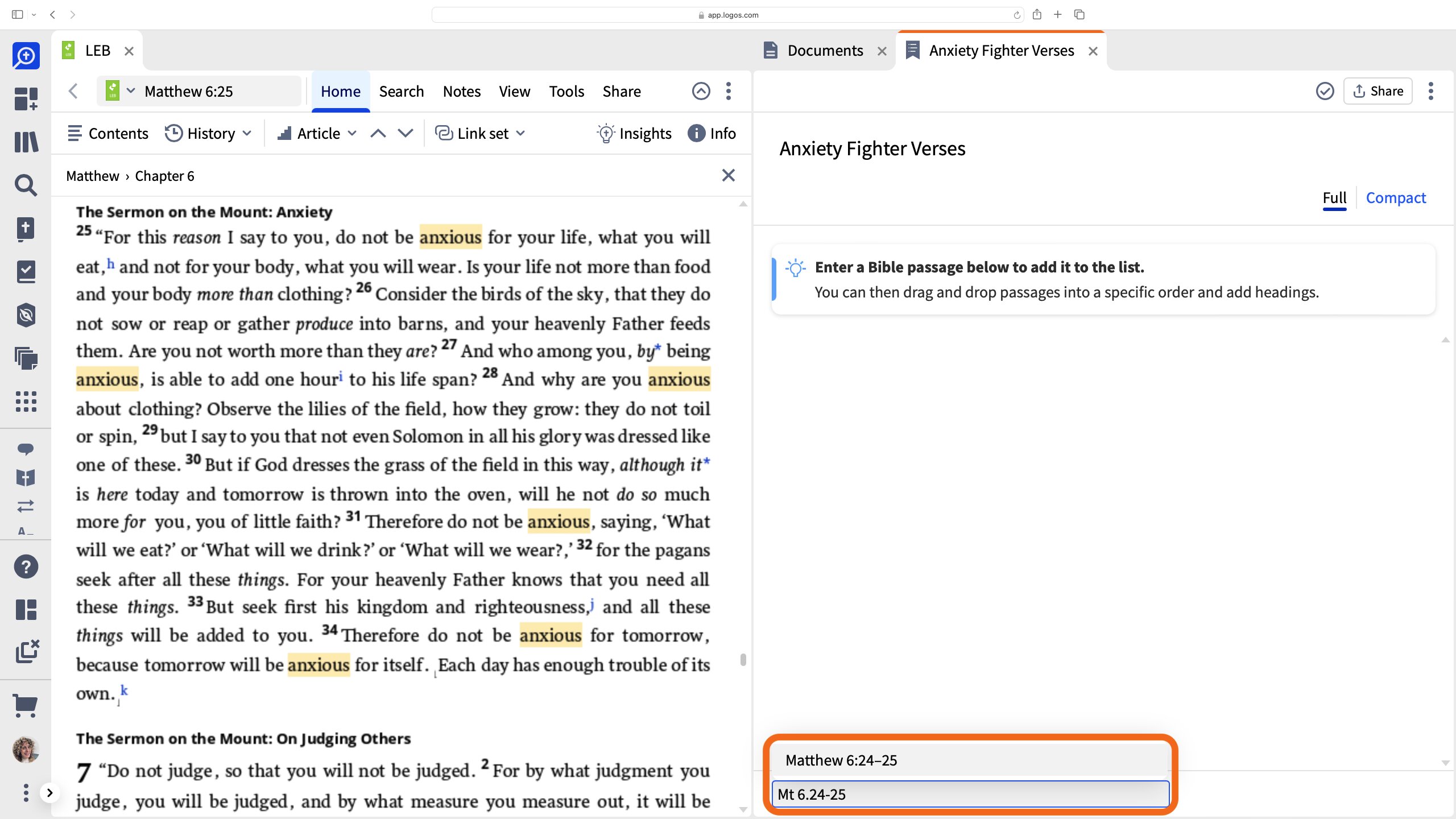 Add Verses To Your Passage List